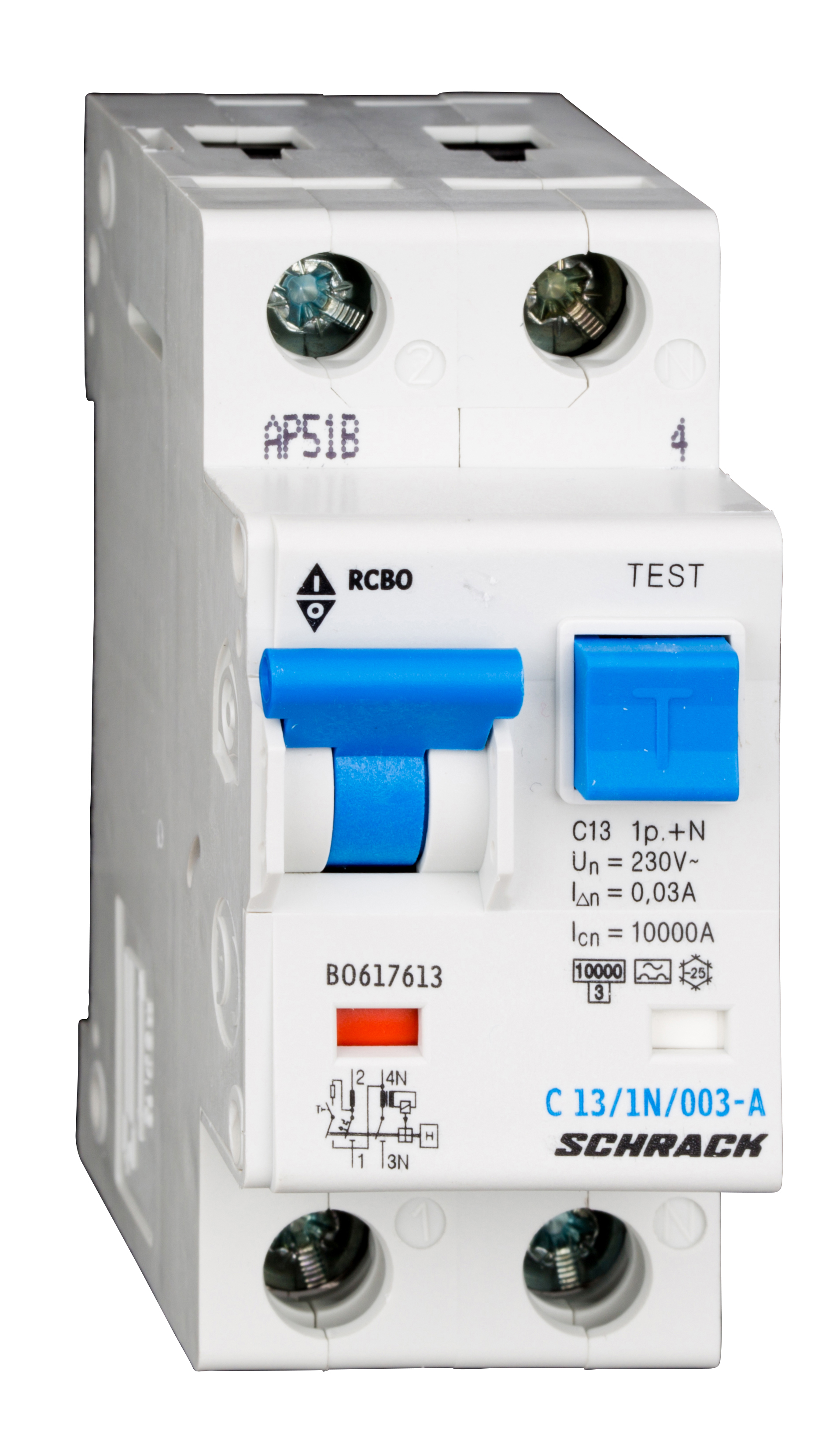 Intrerupator, automat, diferential, schrack, tip a, bipolar, 1p+n, curba c, 13a, 30ma, 10ka