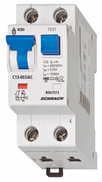 Intrerupator, automat, diferential, schrack, tip ac, bipolar, 1p+n, curba c, 13a, 30ma, 10ka
