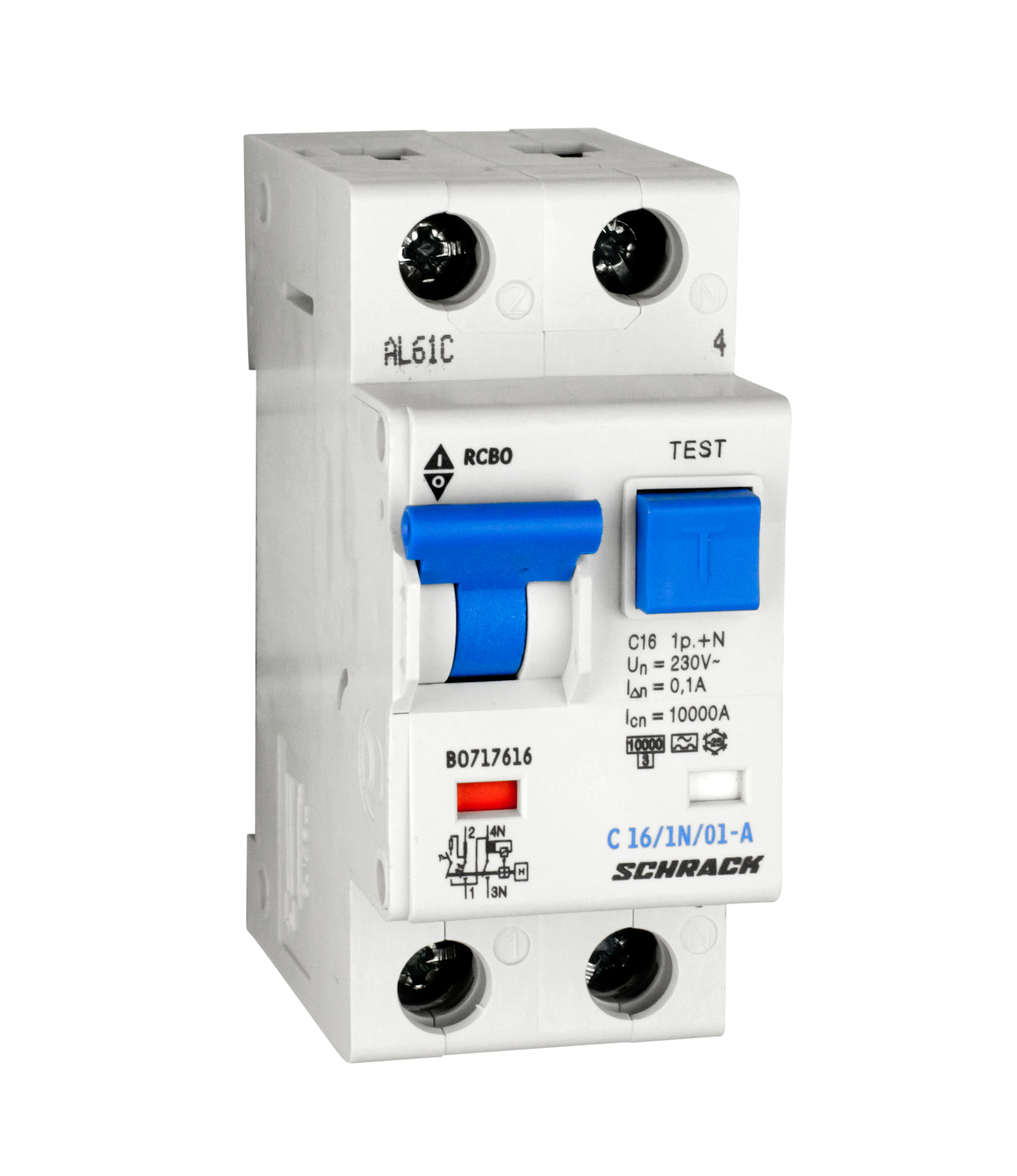 Intrerupator, automat, diferential, Schrack, Tip A, Bipolar, 1P+N, Curba C, 16A, 100mA, 10kA