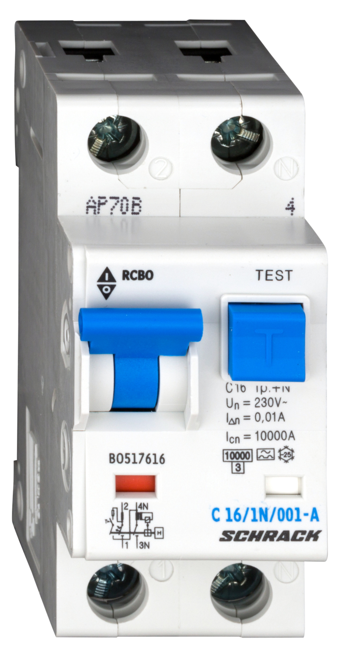 Intrerupator, automat, diferential, Schrack, Tip A, Bipolar, 1P+N, Curba C, 16A, 10mA, 10kA