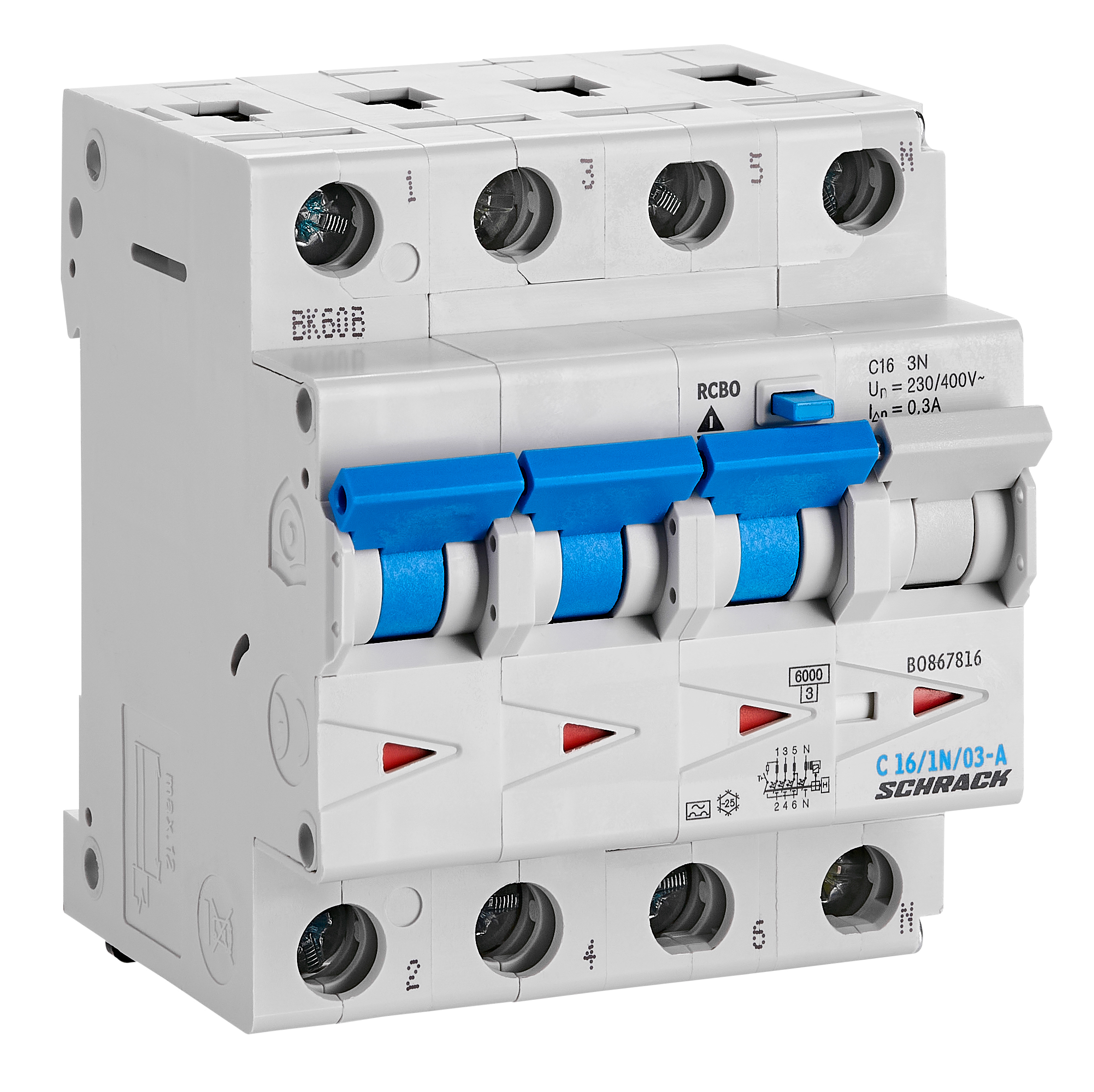 Intrerupator, automat, diferential, schrack, tip a, tetrapolar, 3p+n, curba c, 16a, 300ma, 6ka