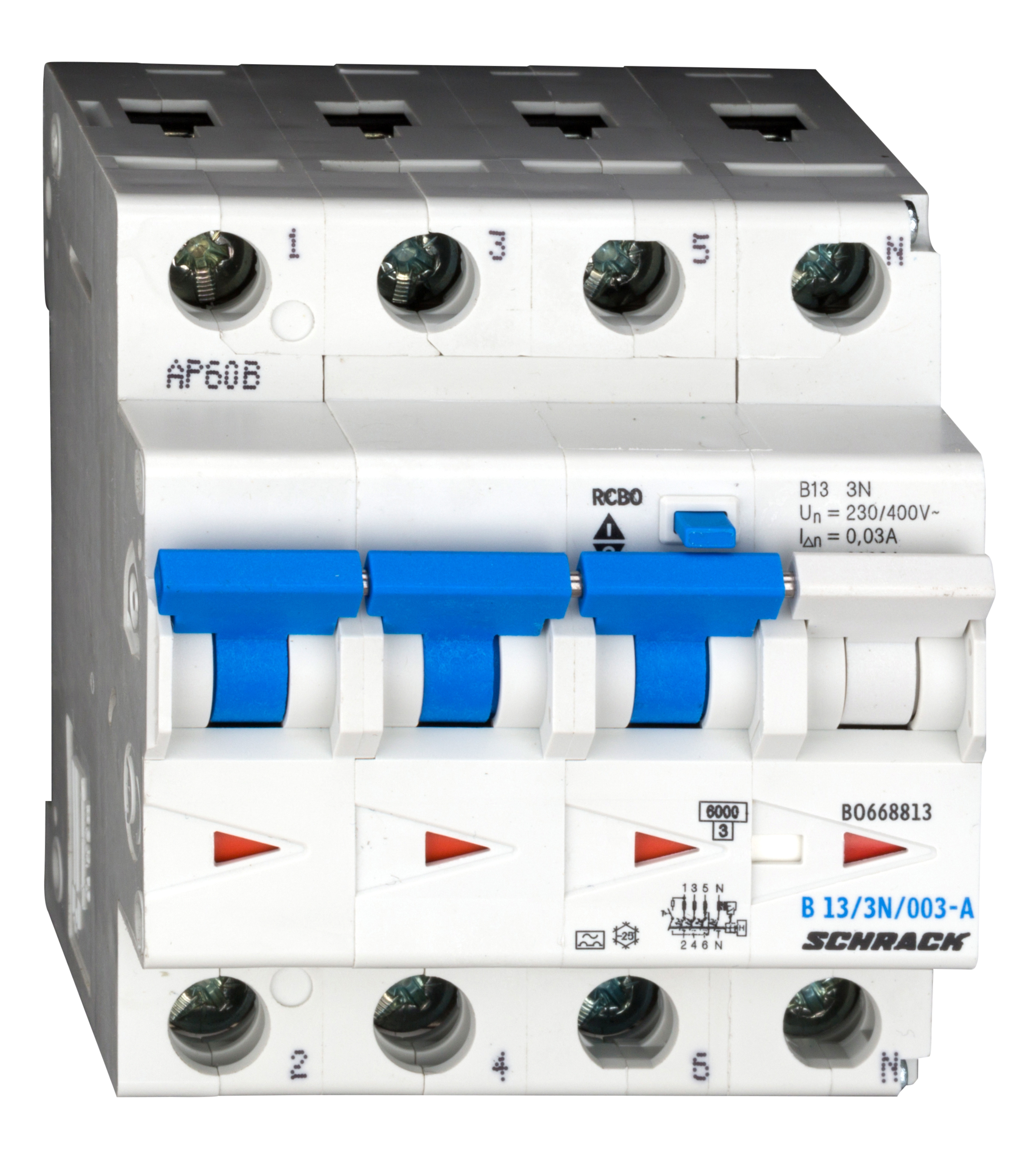 Intrerupator, automat, diferential, schrack, tip a, tetrapolar, 3p+n, curba b, 13a, 30ma, 6ka