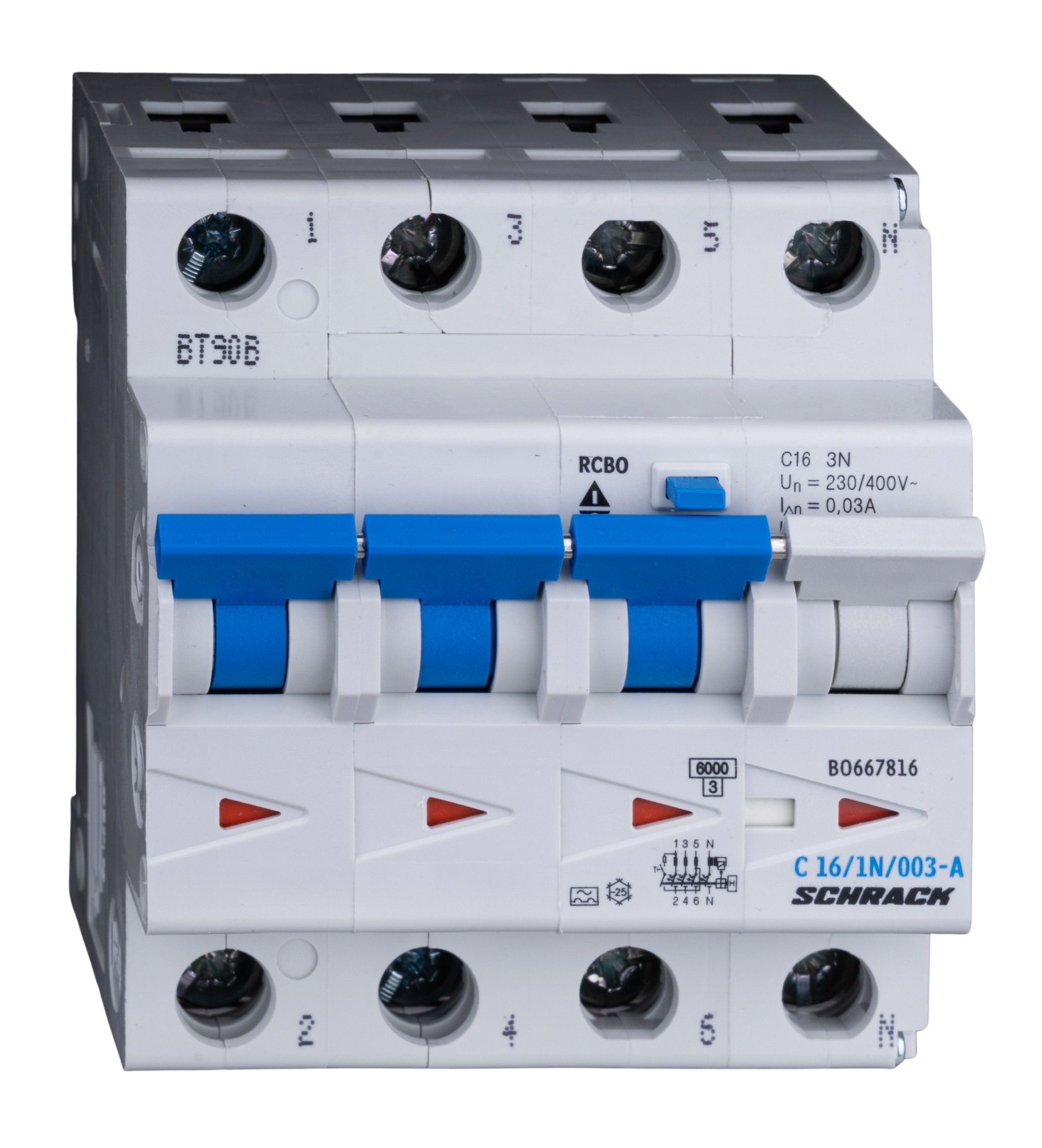 Intrerupator, automat, diferential, schrack, tip a, tetrapolar, 3p+n, curba c, 16a, 30ma, 6ka