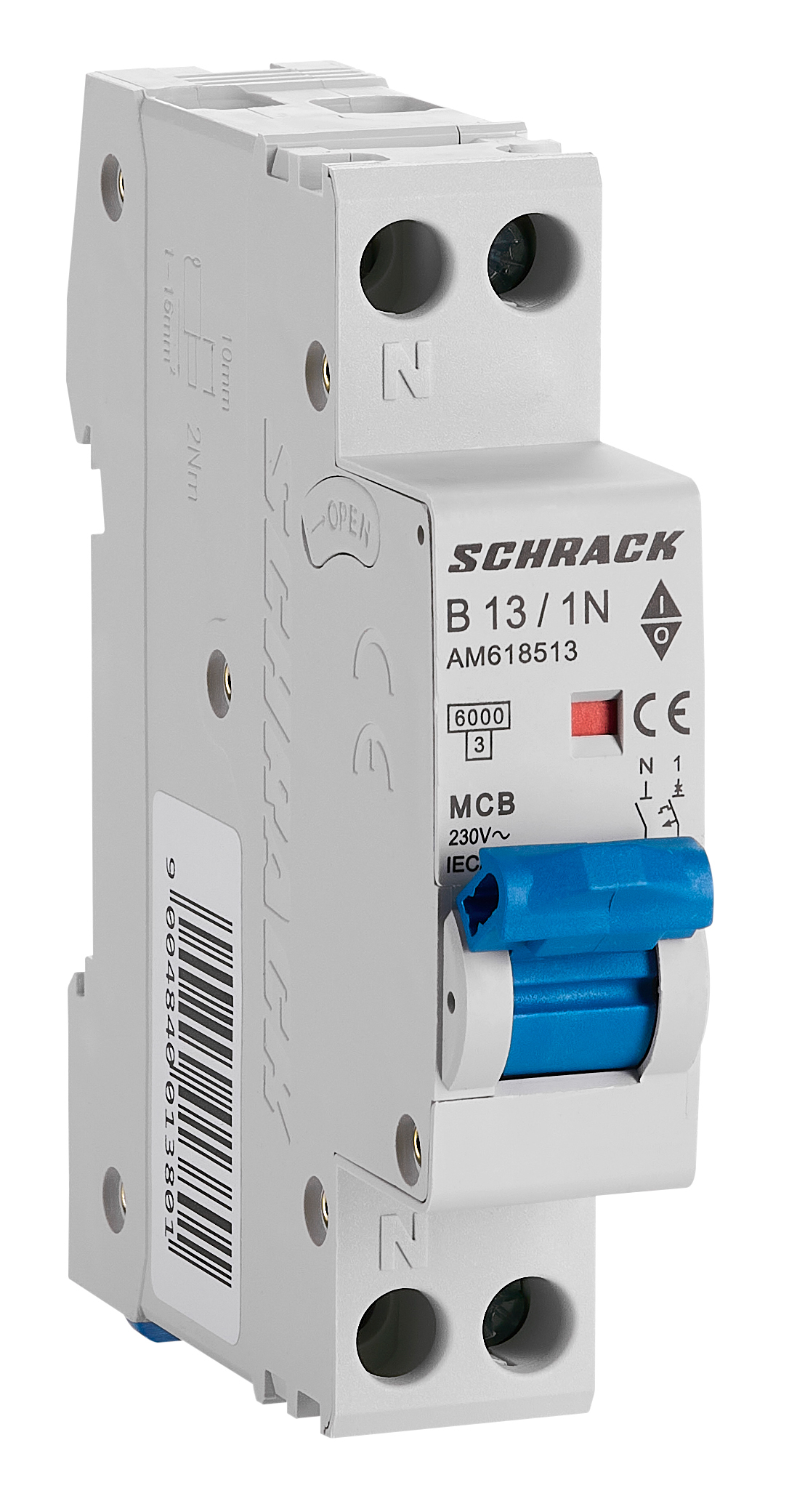 Intrerupator, automat, amparo, 1uh, bipolar, 1p+n, curba, b, 13a, 6ka, schrack, am618513--