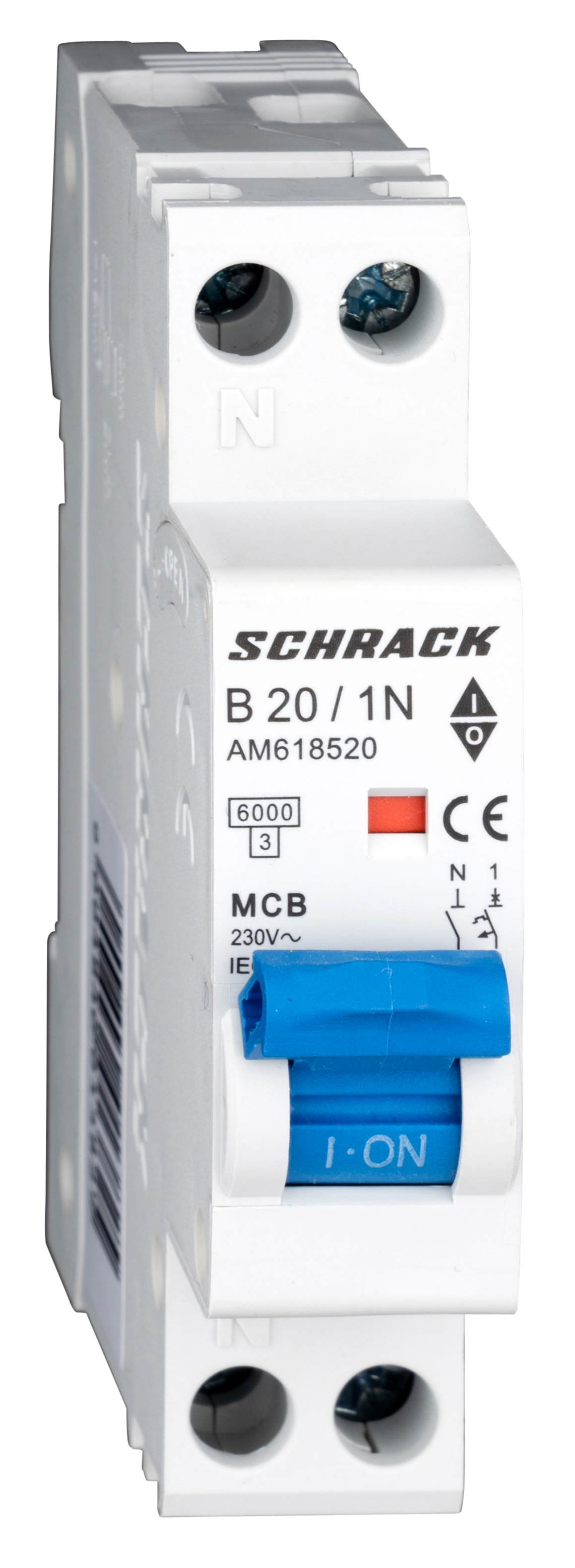 Intrerupator Automat AMPARO 1UH Bipolar 1P+N Curba B 20A 6kA Schrack AM618520--