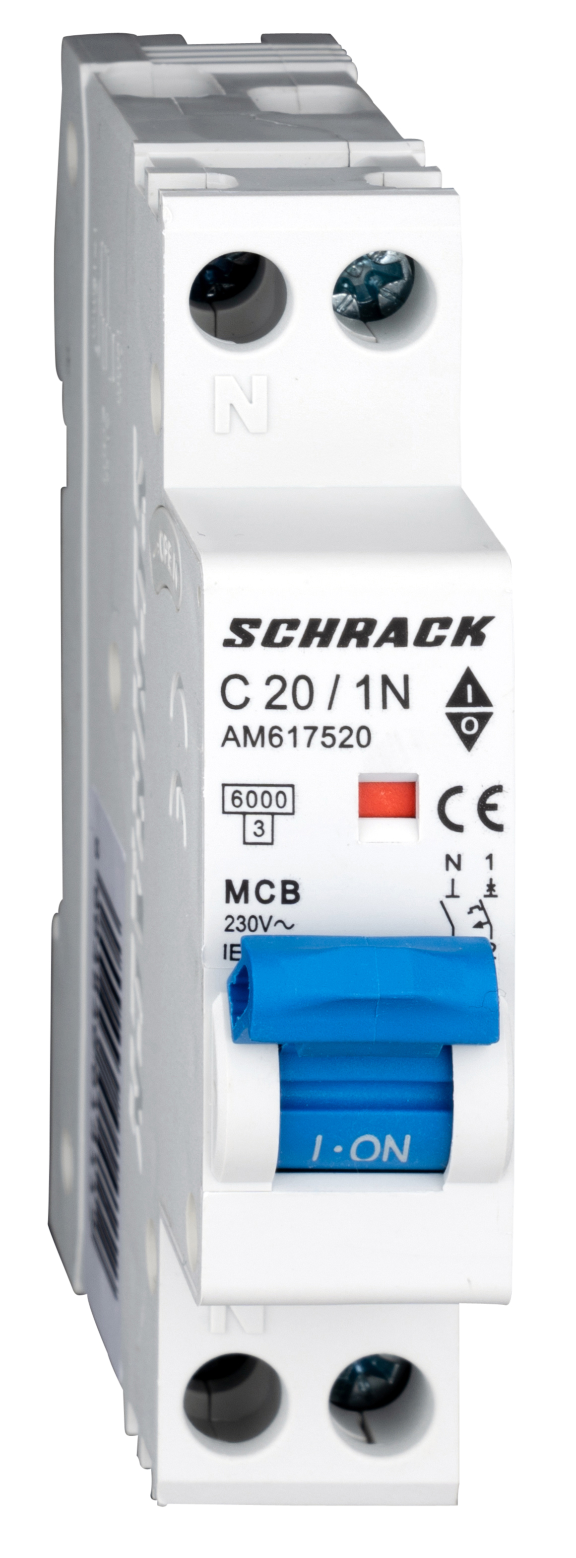 Intrerupator, Automat, AMPARO, 1UH, Bipolar, 1P+N, Curba, C, 20A, 6kA, Schrack, AM617520--