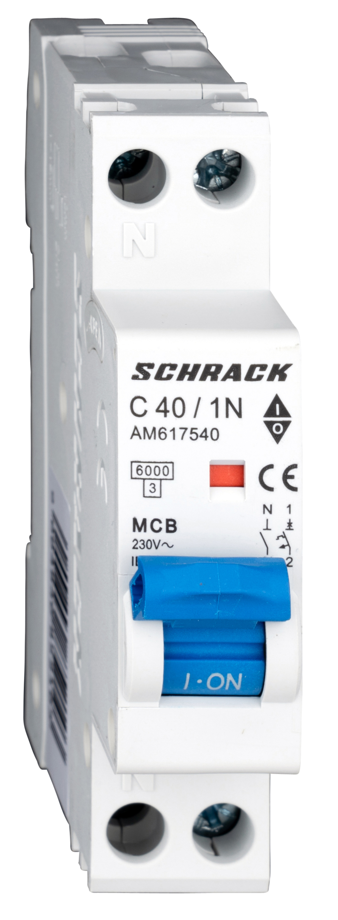 Intrerupator, automat, amparo, 1uh, bipolar, 1p+n, curba, c, 40a, 6ka, schrack, am617540--
