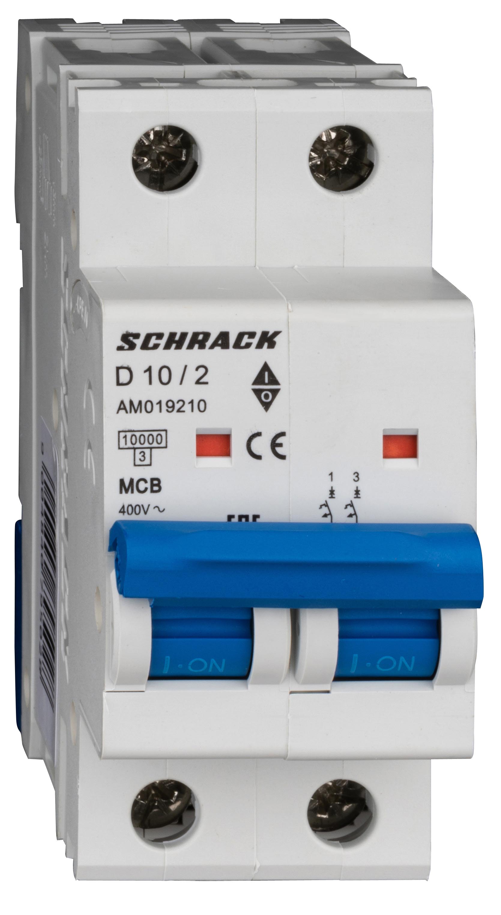 Intrerupator, automat, mcb, amparo, bipolar, 2p, curba, d, 10a, 10ka, schrack, am019210--