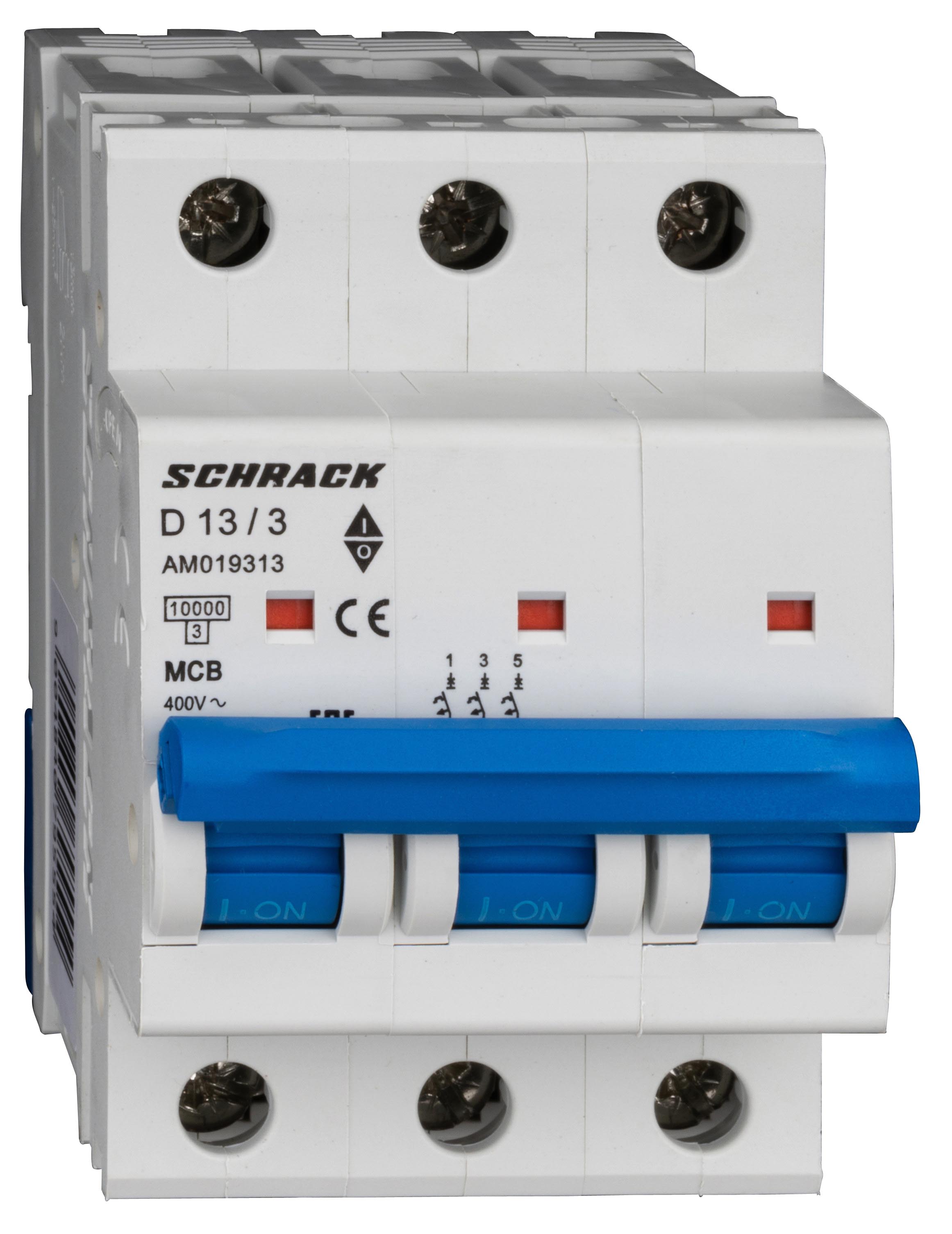 Intrerupator, automat, mcb, amparo, tripolar, 3p, curba, d, 13a, 10ka, schrack, am019313--