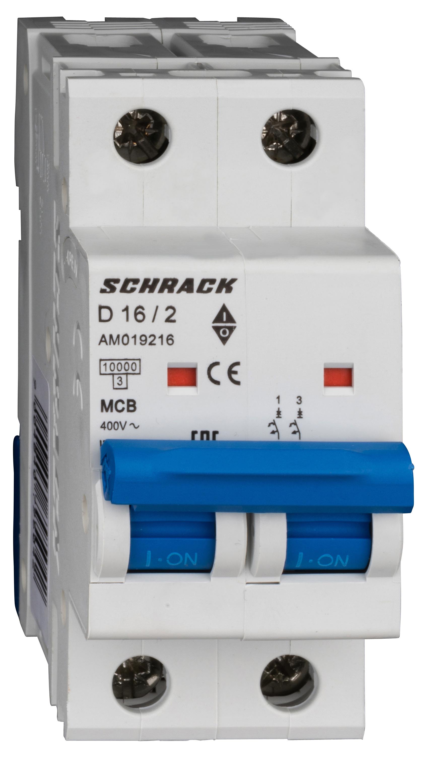 Intrerupator, automat, mcb, amparo, bipolar, 2p, curba, d, 16a, 10ka, schrack, am019216--