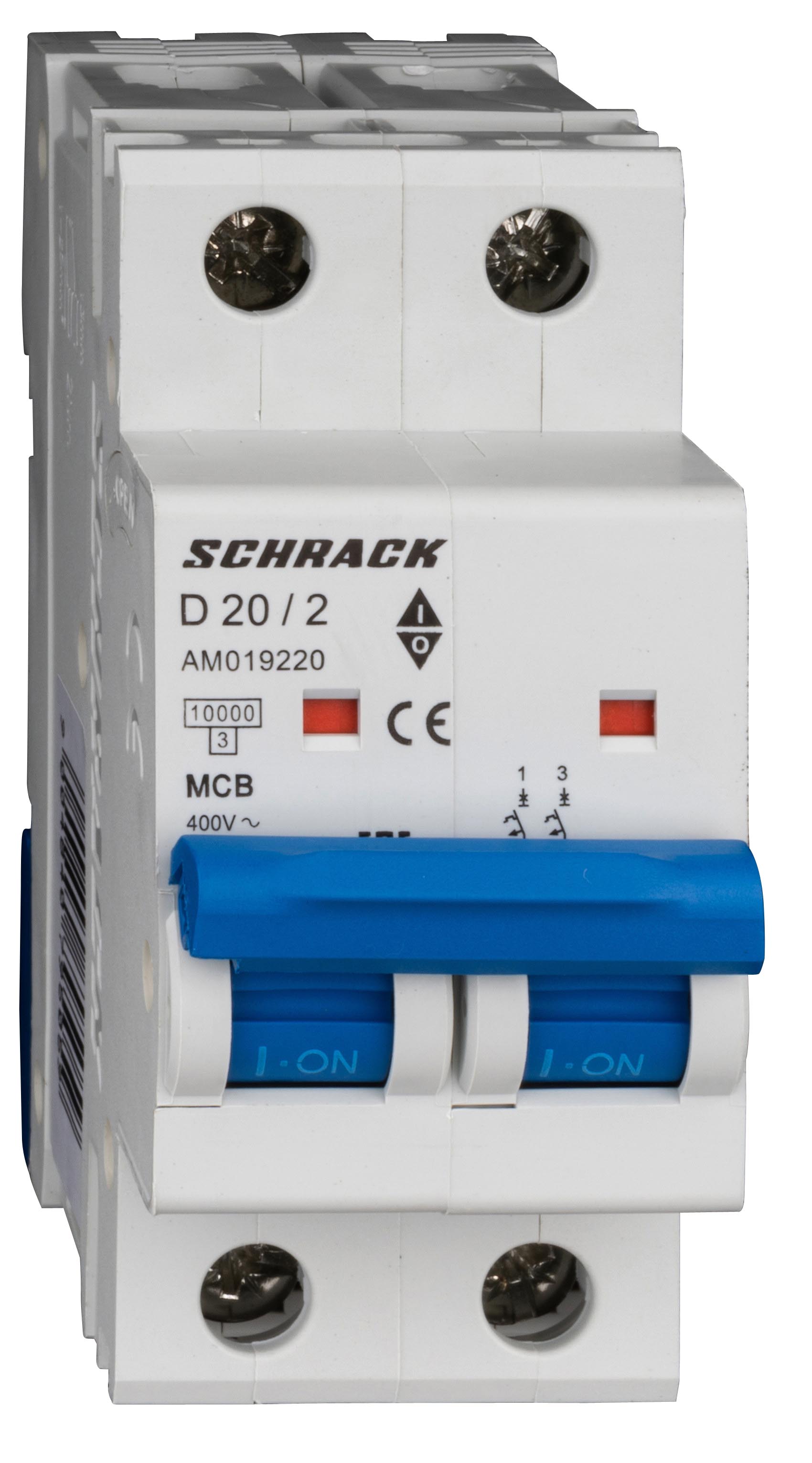 Intrerupator, automat, mcb, amparo, bipolar, 2p, curba, d, 20a, 10ka, schrack, am019220--