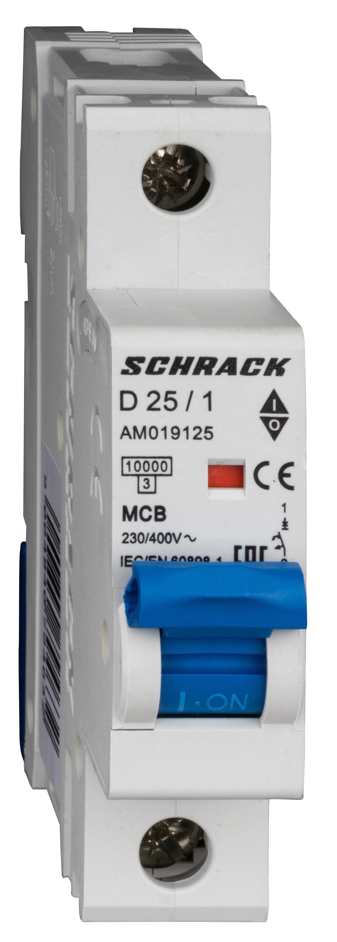 Intrerupator, Automat, MCB, AMPARO, Monopolar, 1P, Curba, D, 25A, 10kA, Schrack, AM019125-- 