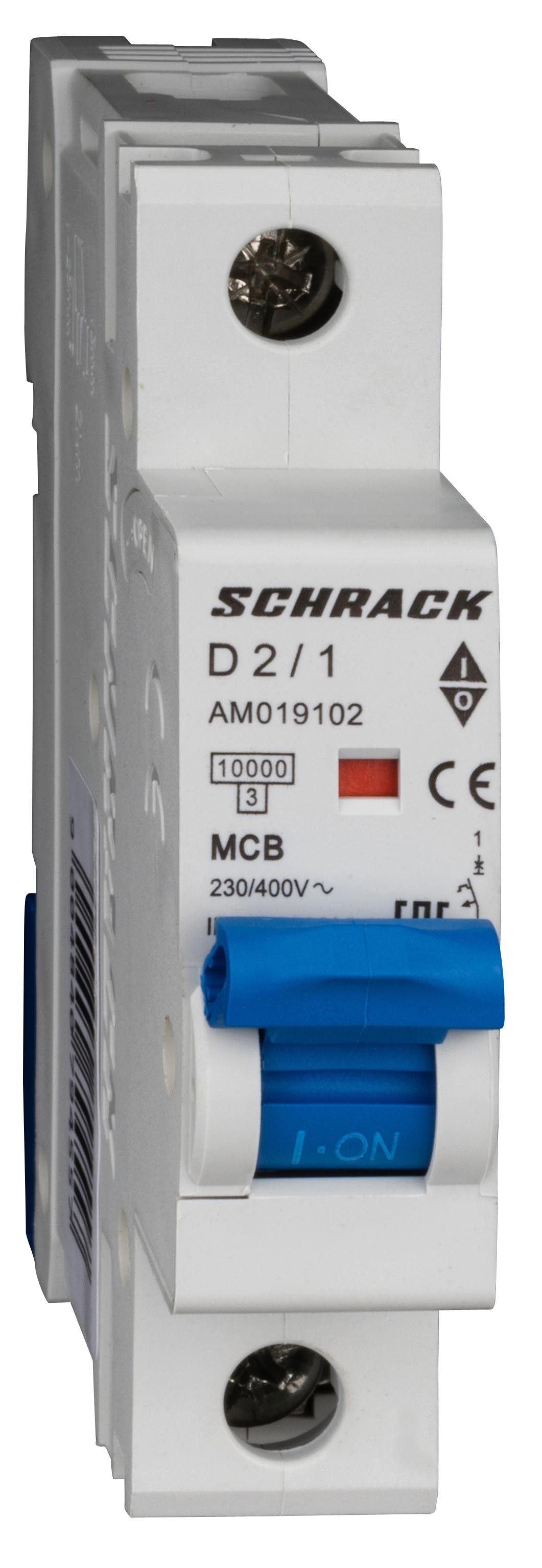 Intrerupator, Automat, MCB, AMPARO, Monopolar, 1P, Curba, D, 2A, 10kA, Schrack, AM019102-- 