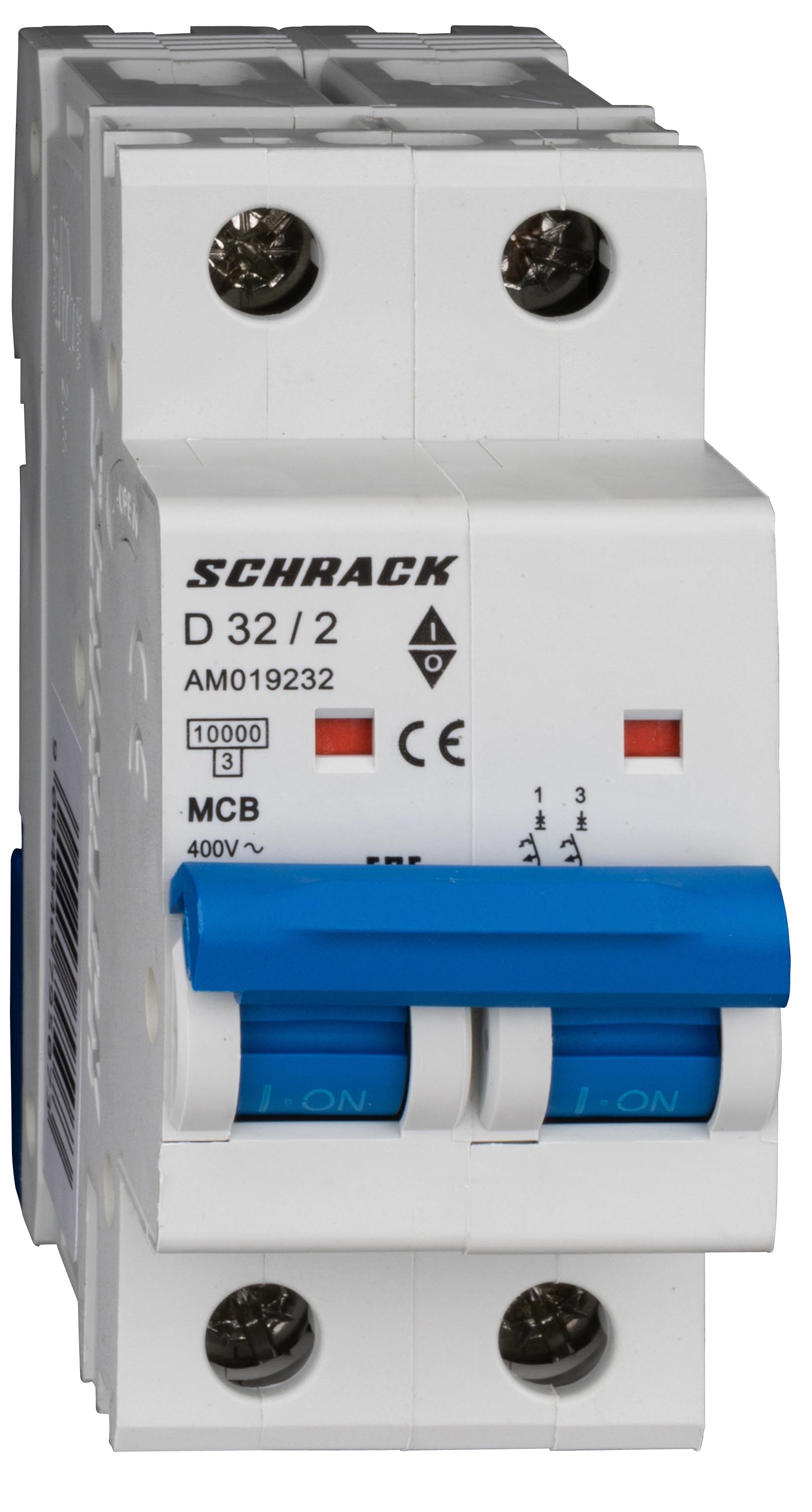 Intrerupator, automat, mcb, amparo, bipolar, 2p, curba, d, 32a, 10ka, schrack, am019232--