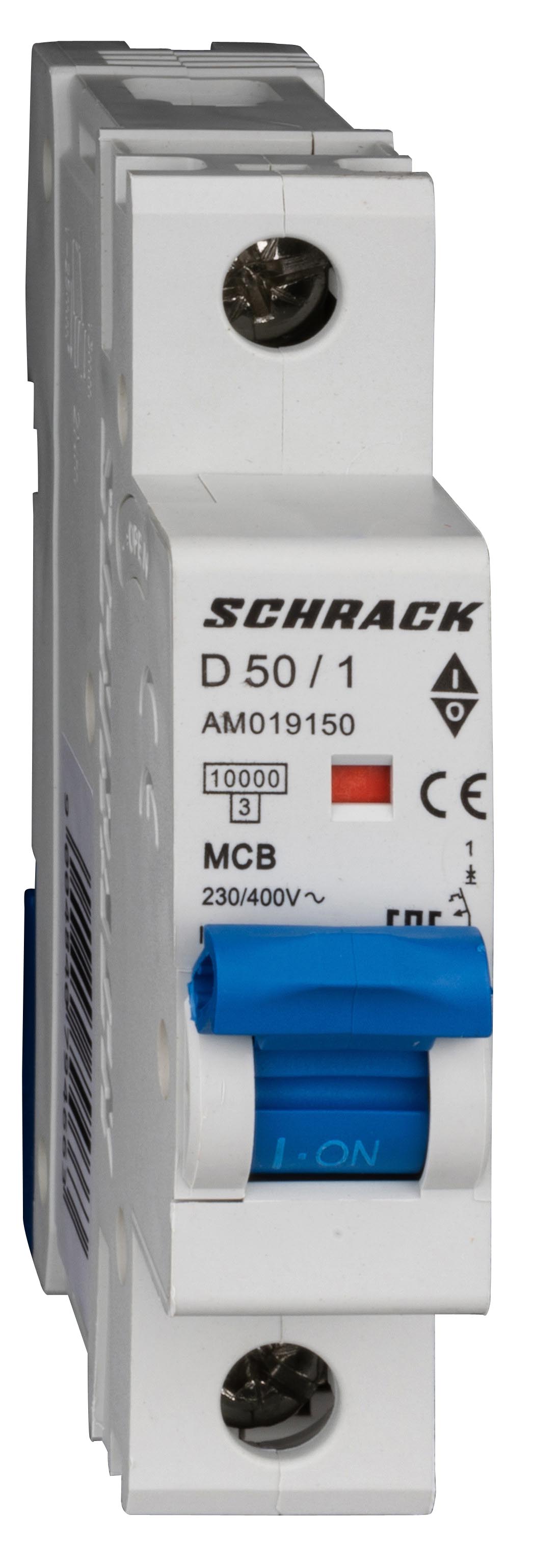 Intrerupator, Automat, MCB, AMPARO, Monopolar, 1P, Curba, D, 50A, 10kA, Schrack, AM019150-- 