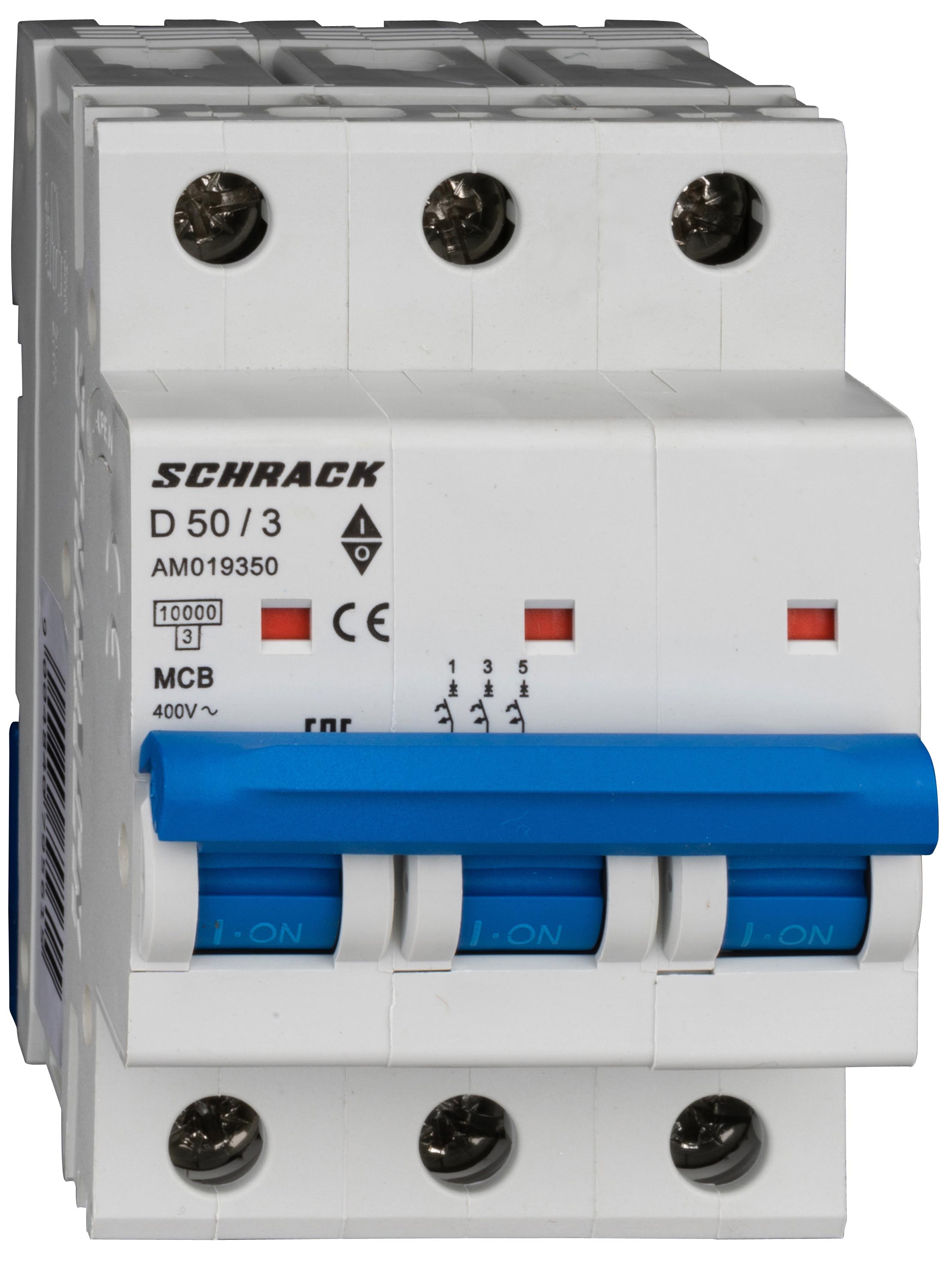 Intrerupator, Automat, MCB, AMPARO, Tripolar, 3P, Curba, D, 50A, 10kA, Schrack, AM019350--