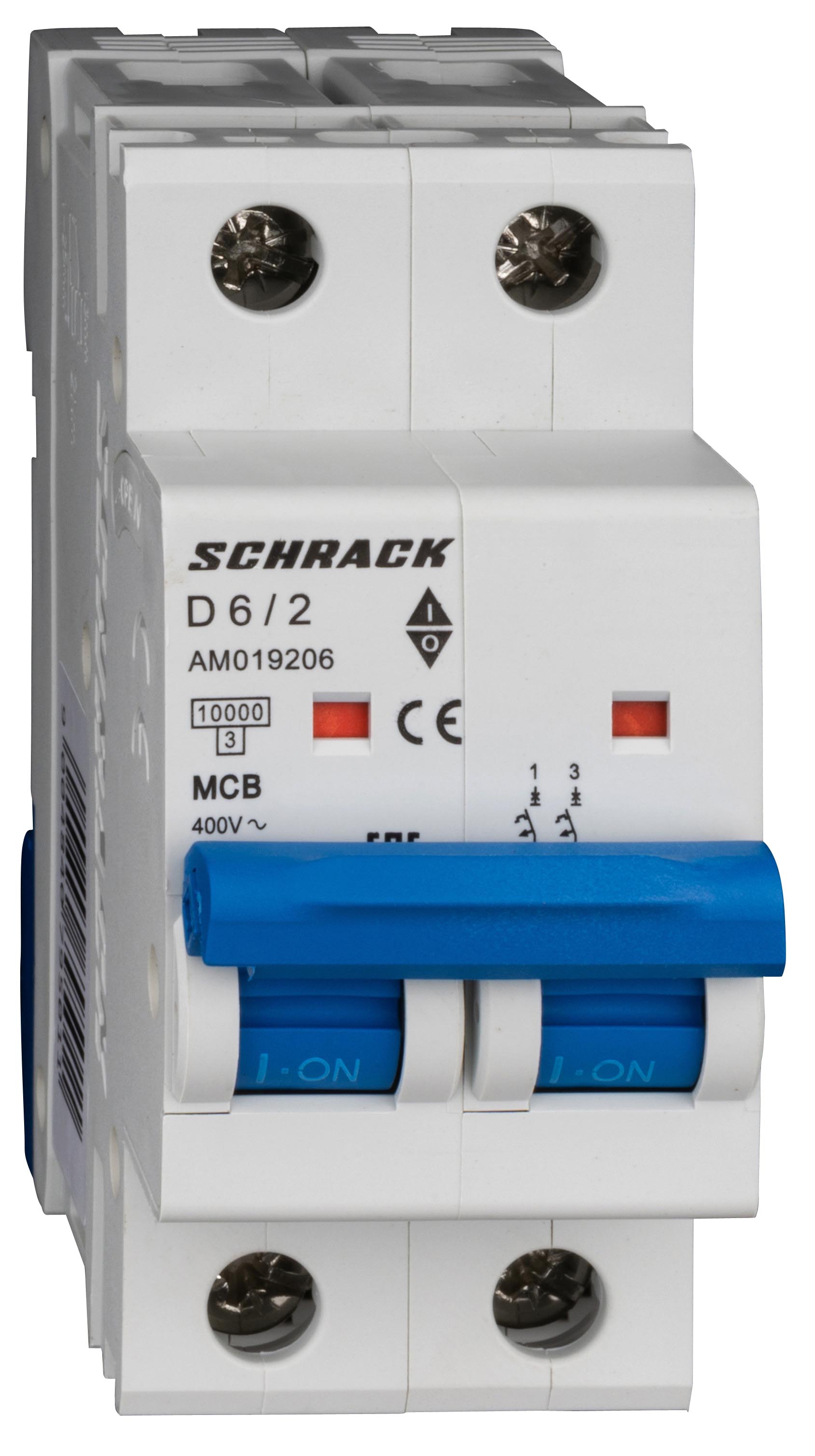 Intrerupator, automat, mcb, amparo, bipolar, 2p, curba, d, 6a, 10ka, schrack, am019206--