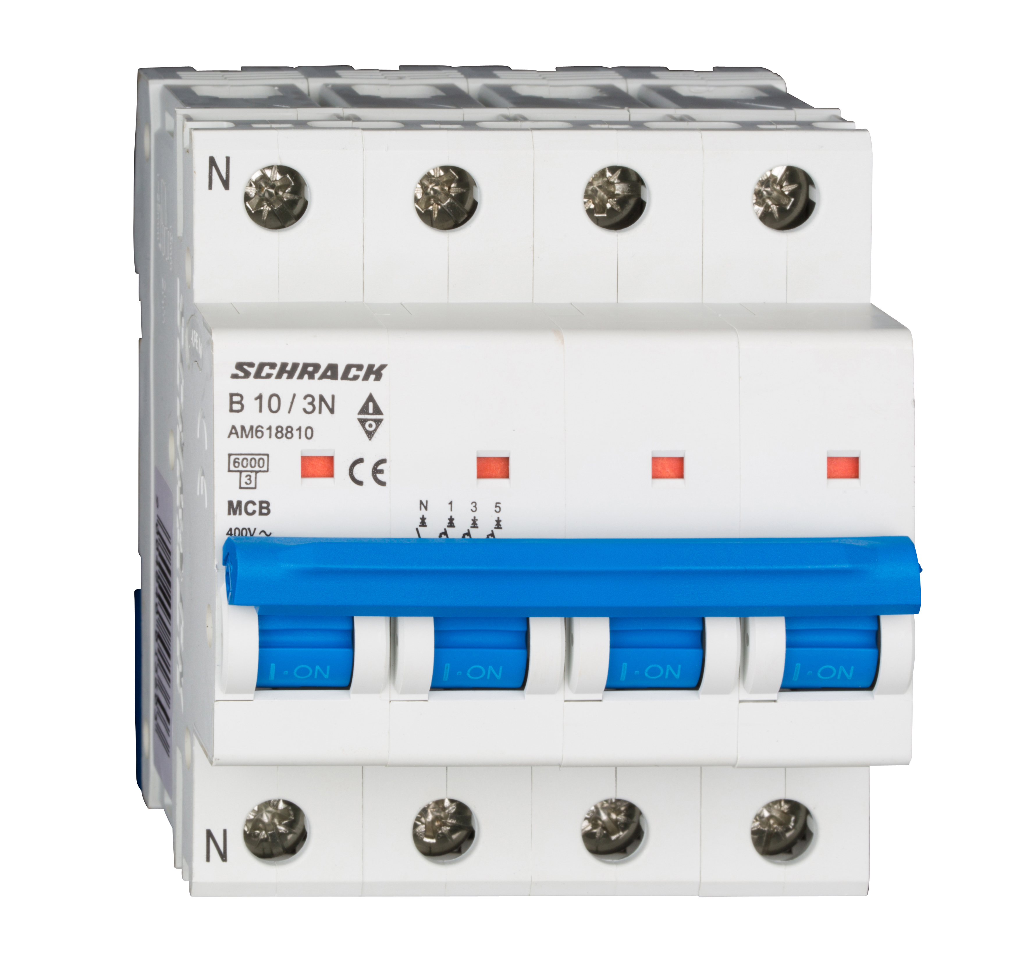 Intrerupator, Automat, MCB, AMPARO, Tetrapolar, 3P+N, Curba, B, 10A, 6kA, Schrack, AM618810-- 