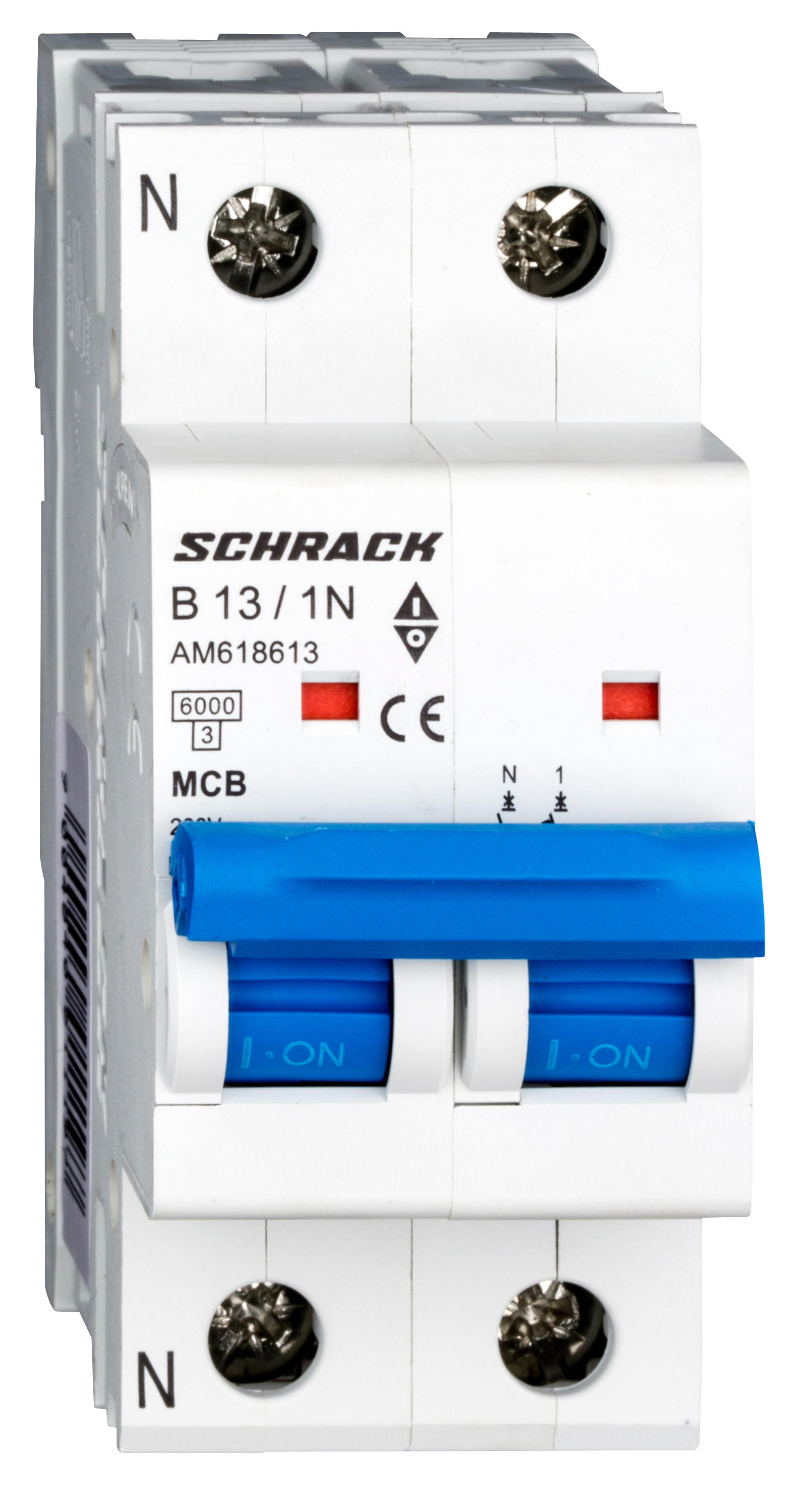Intrerupator, Automat, MCB, AMPARO, Bipolar, 1P+N, Curba, B, 13A, 6kA, Schrack, AM618613--