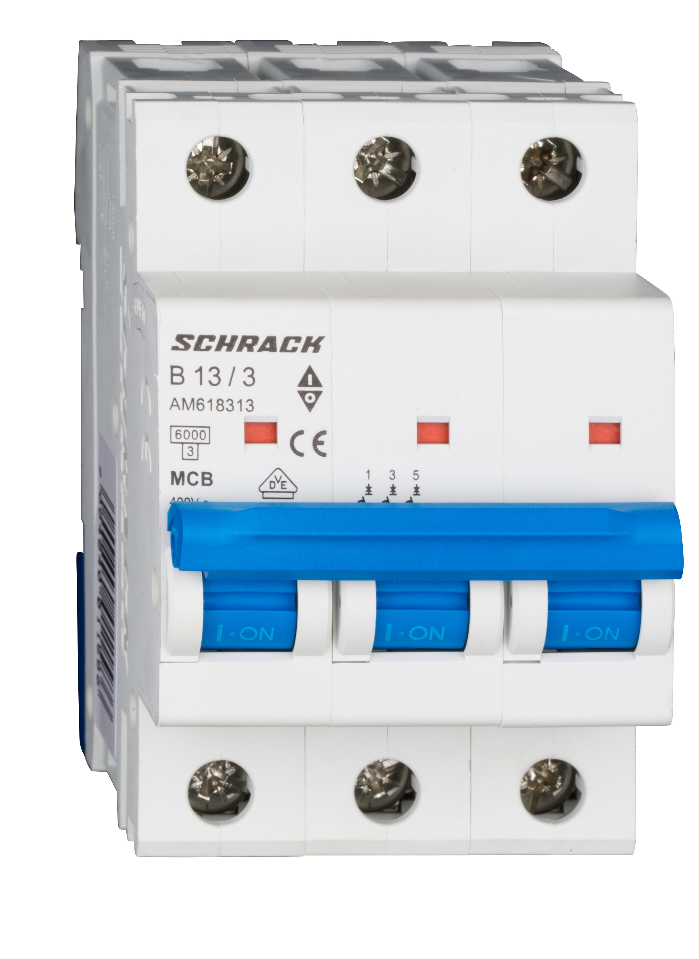 Intrerupator, Automat, MCB, AMPARO, Tripolar, 3P, Curba, B, 13A, 6kA, Schrack, AM618313-- 