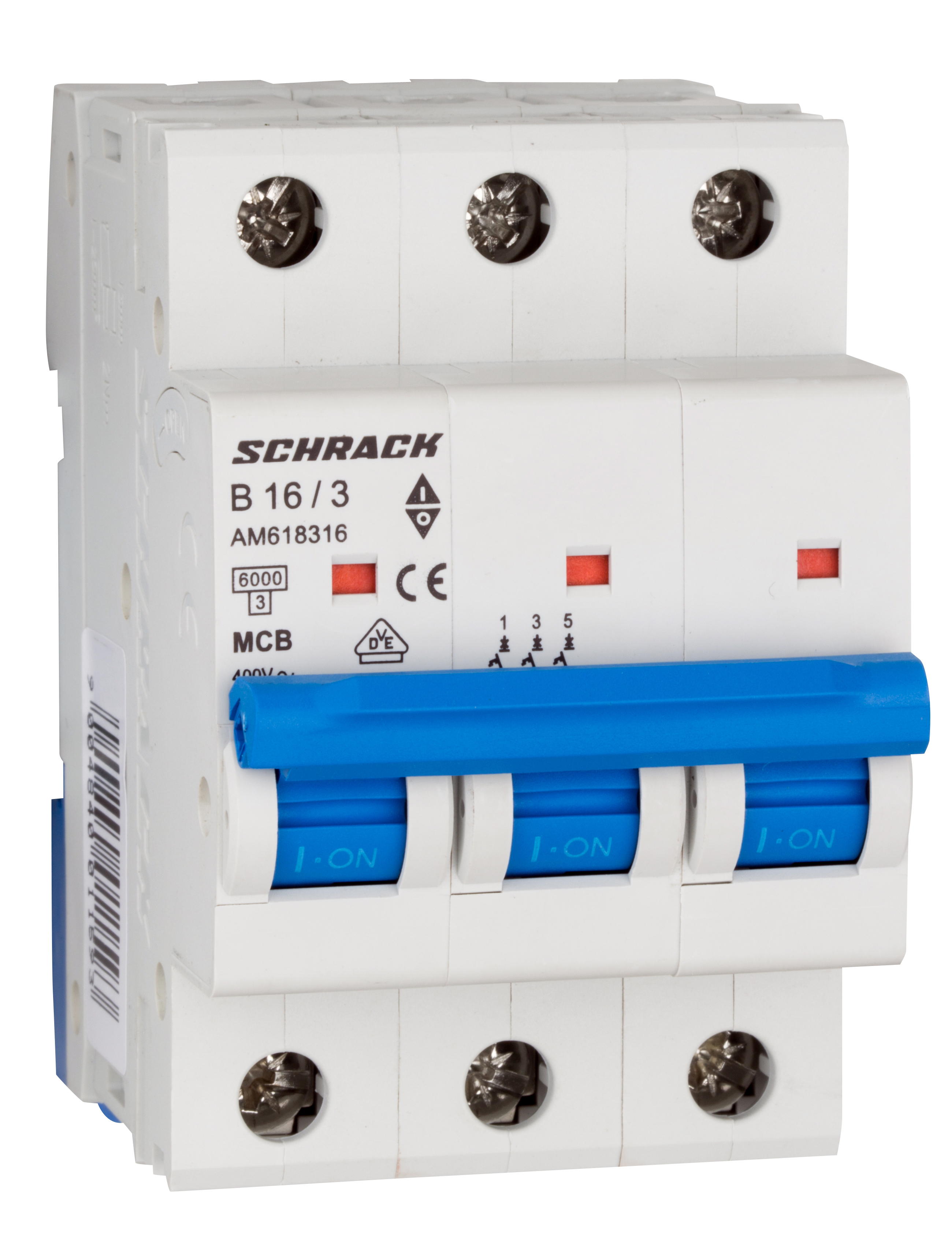 Intrerupator, Automat, MCB, AMPARO, Tripolar, 3P, Curba, B, 16A, 6kA, Schrack, AM618316--