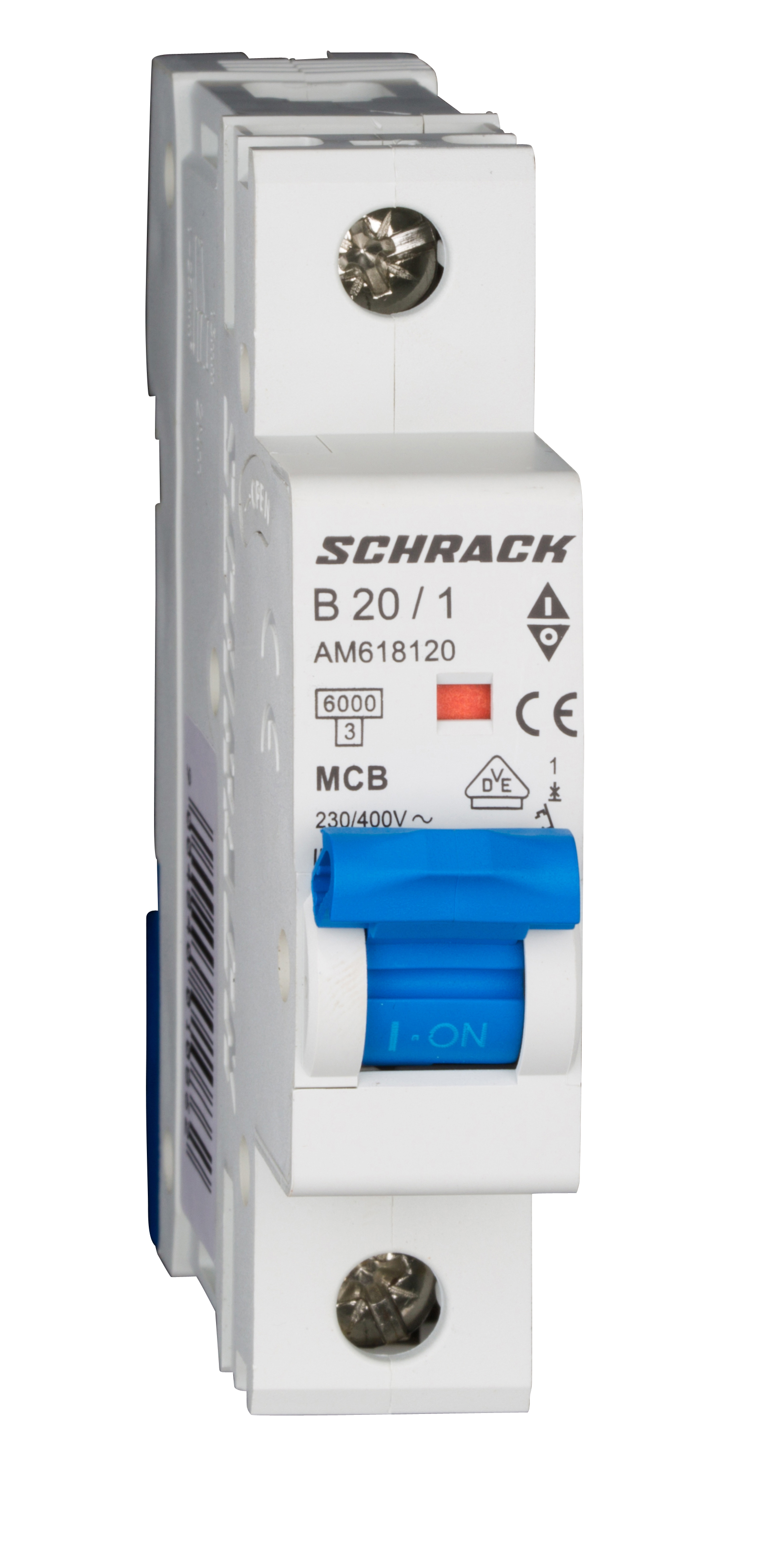 Intrerupator, Automat, MCB, AMPARO, Monopolar, 1P, Curba, B, 20A, 6kA, Schrack, AM618120--