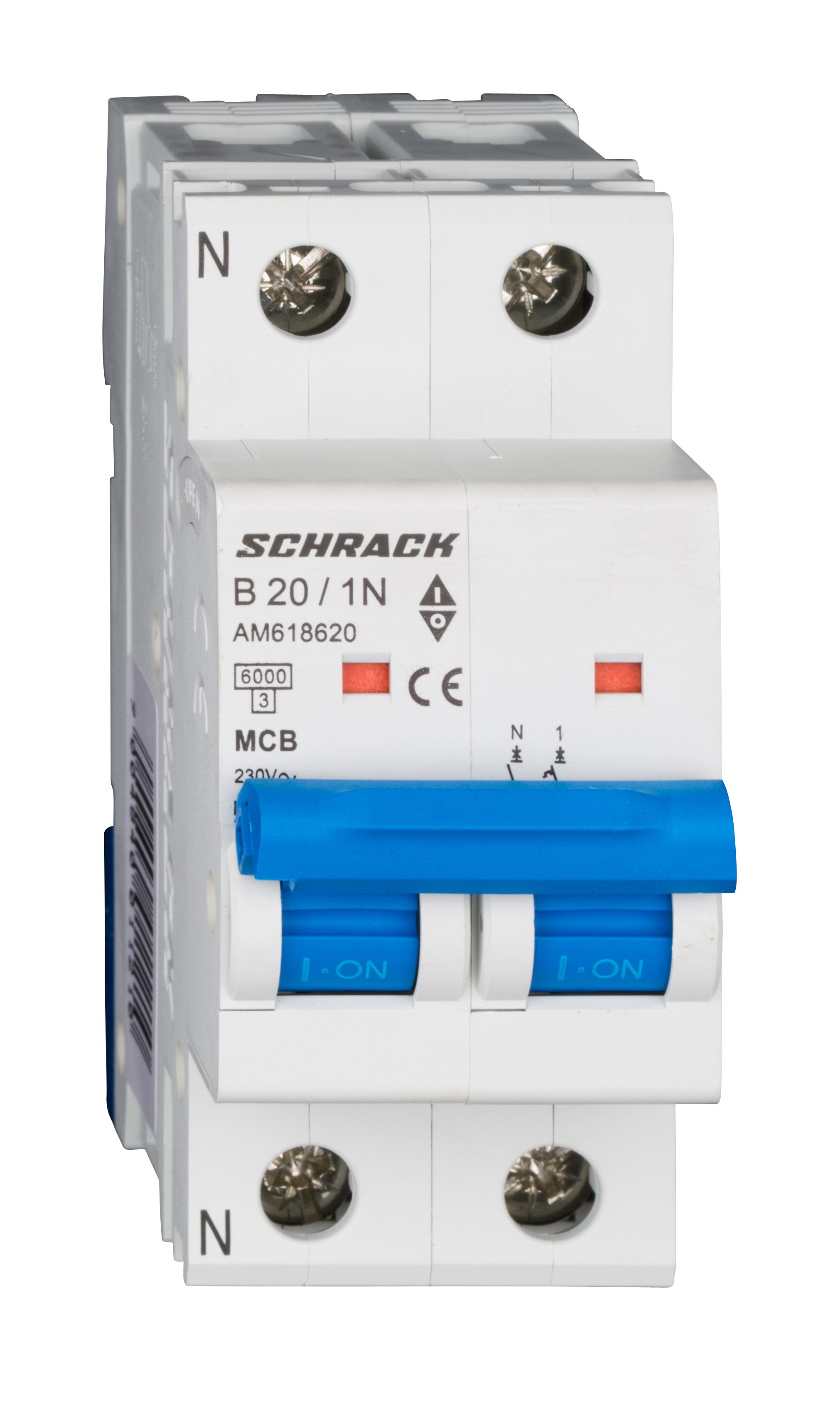 Intrerupator Automat MCB AMPARO Bipolar 1P+N Curba B 20A 6kA Schrack AM618620--