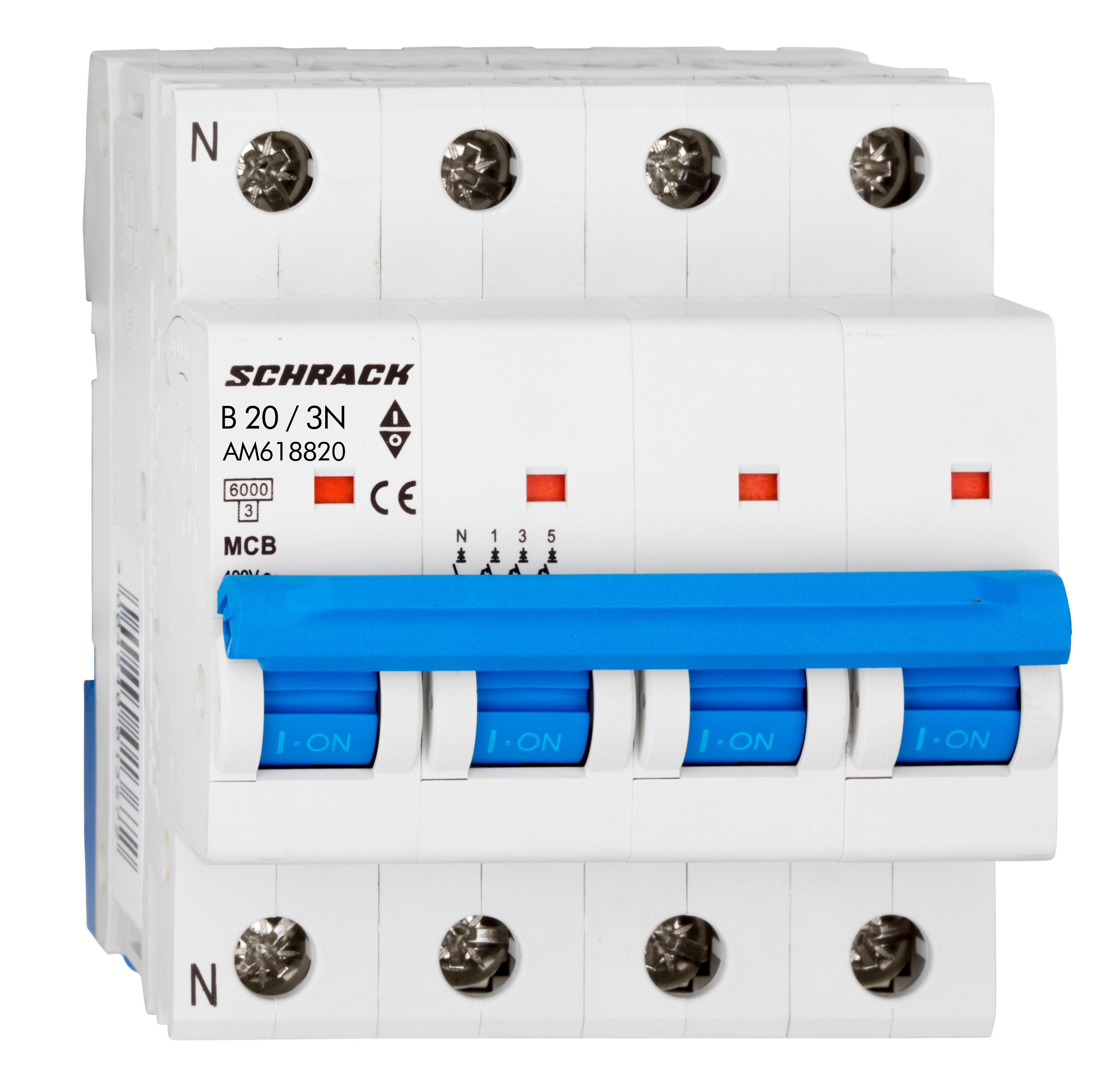 Intrerupator Automat MCB AMPARO Tetrapolar 3P+N Curba B 20A 6kA Schrack AM618820--