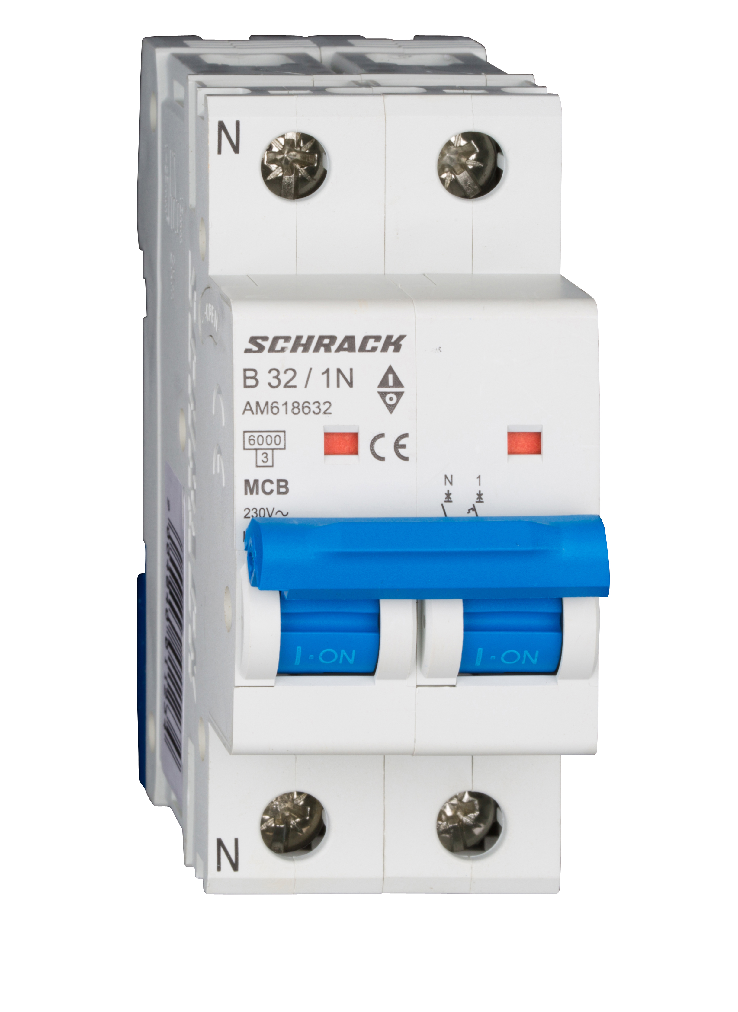 Intrerupator, Automat, MCB, AMPARO, Bipolar, 1P+N, Curba, B, 32A, 6kA, Schrack, AM618632--