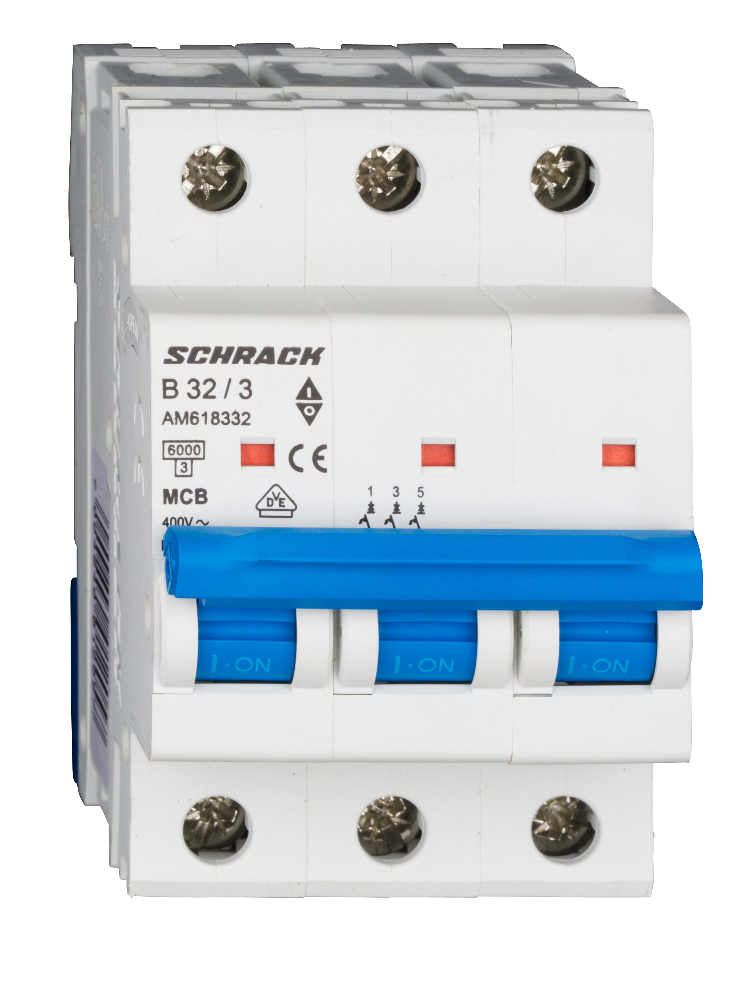 Intrerupator, Automat, MCB, AMPARO, Tripolar, 3P, Curba, B, 32A, 6kA, Schrack, AM618332-- 