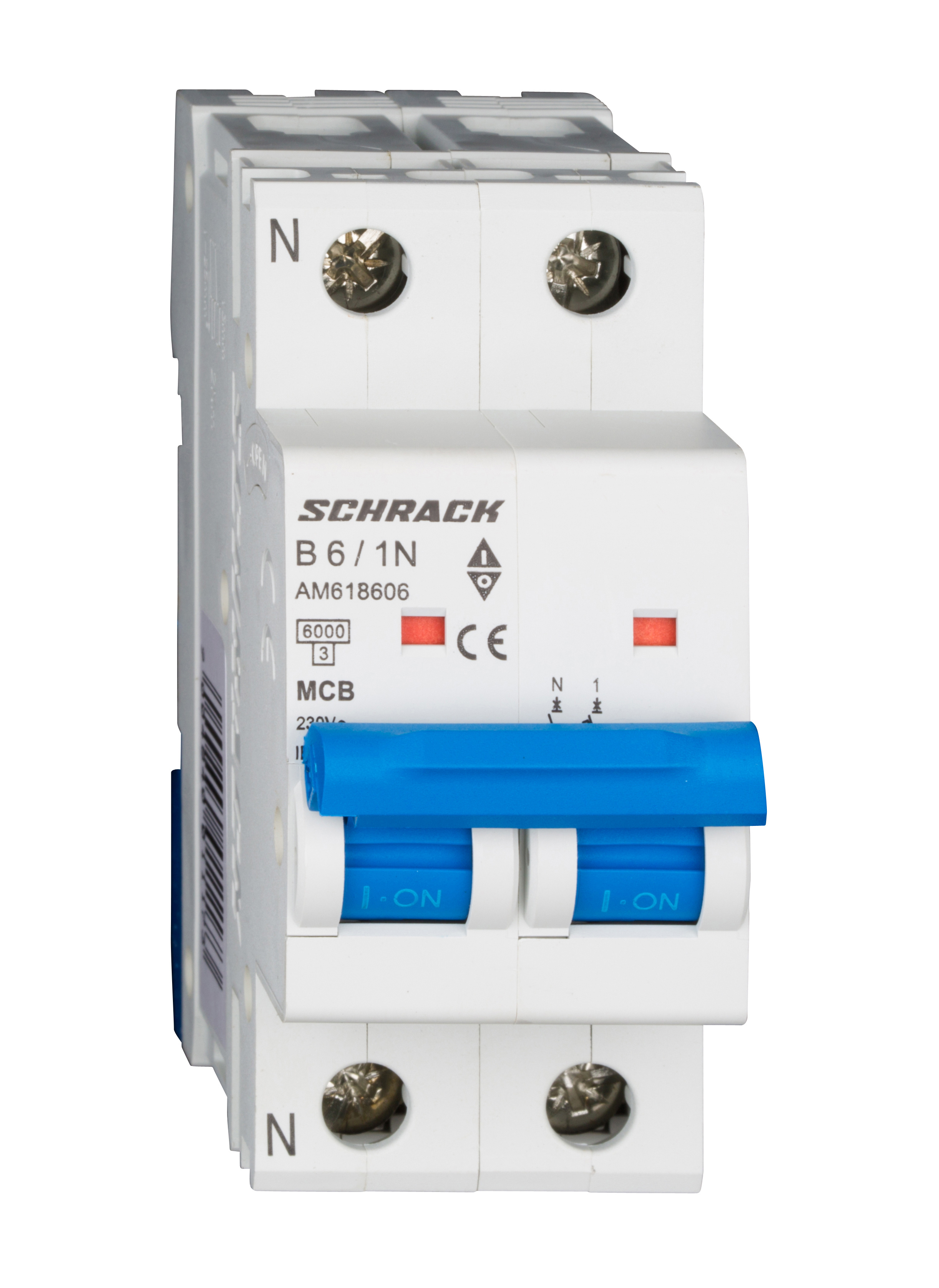 Intrerupator, Automat, MCB, AMPARO, Bipolar, 1P+N, Curba, B, 6A, 6kA, Schrack, AM618606--