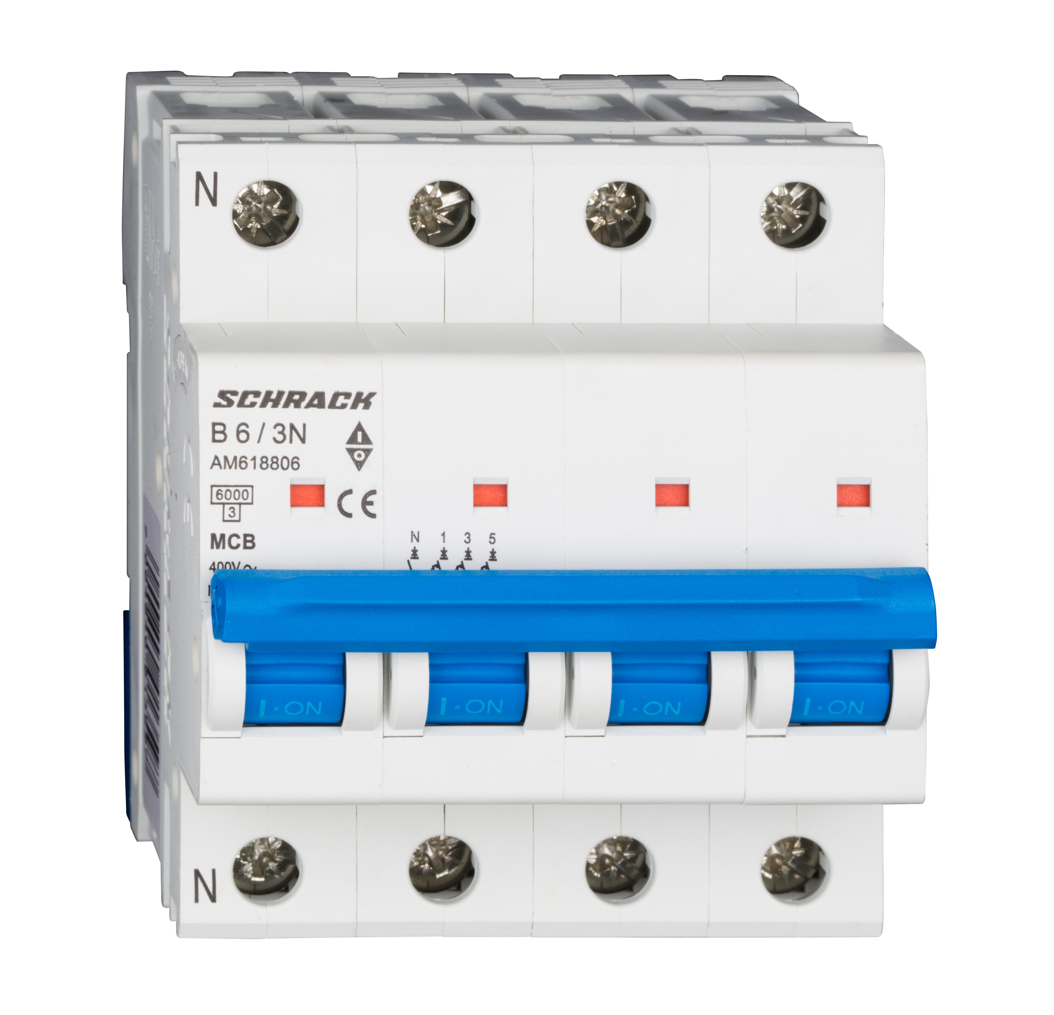 Intrerupator, automat, mcb, amparo, tetrapolar, 3p+n, curba, b, 6a, 6ka, schrack, am618806--