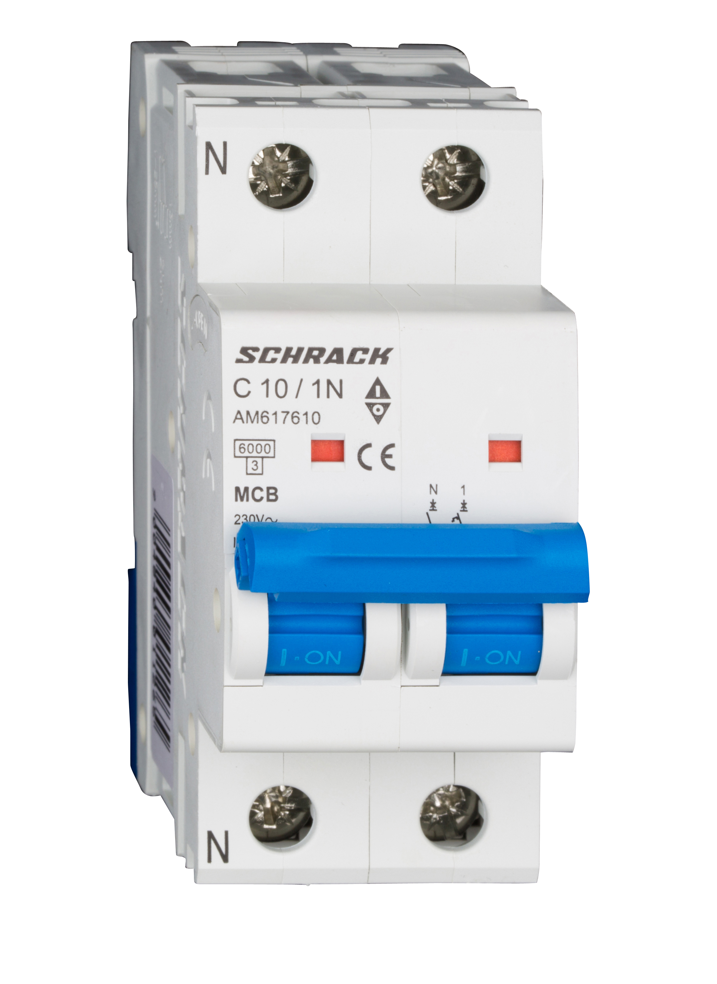 Intrerupator, Automat, MCB, AMPARO, Bipolar, 1P+N, Curba, C, 10A, 6kA, Schrack, AM617610--