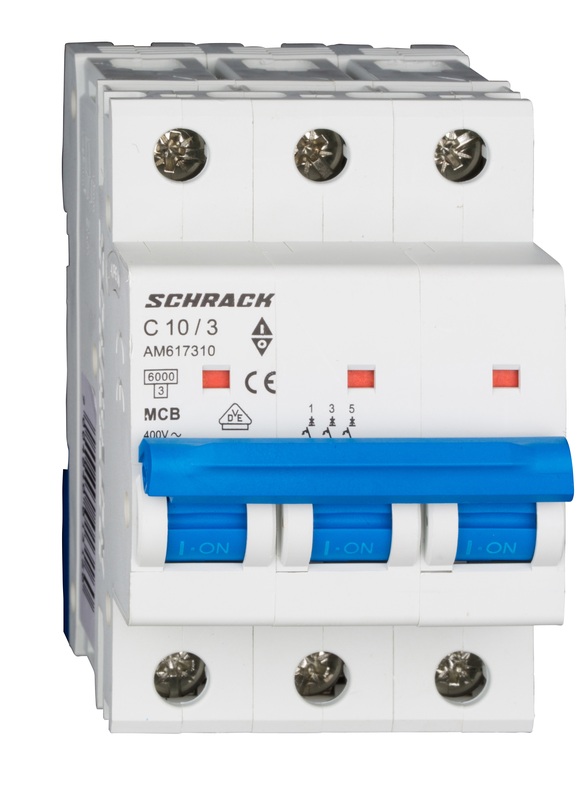 Intrerupator, Automat, MCB, AMPARO, Tripolar, 3P, Curba, C, 10A, 6kA, Schrack, AM617310--