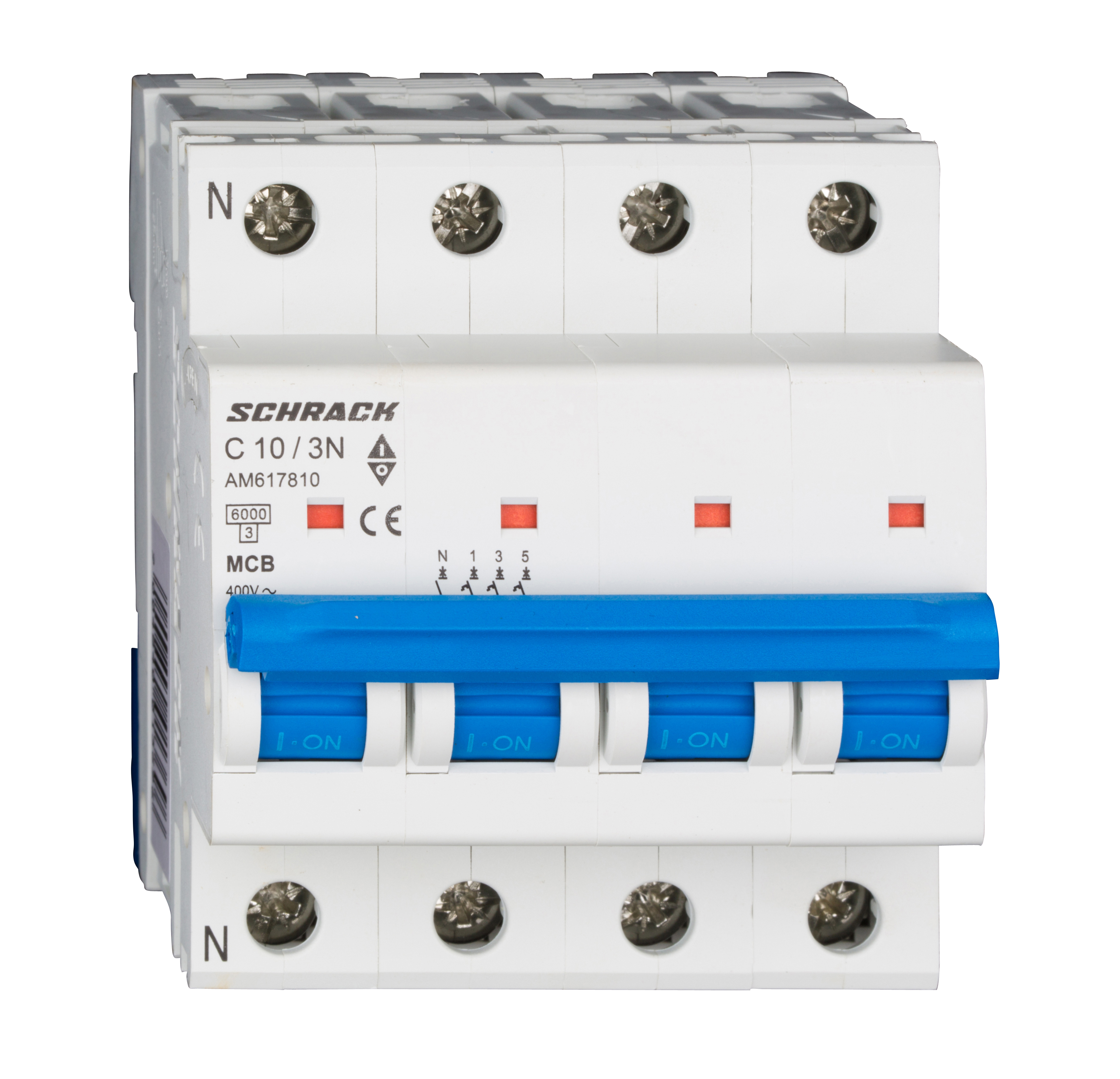 Intrerupator Automat MCB AMPARO Tetrapolar 3P+N Curba C 10A 6kA Schrack AM617810--