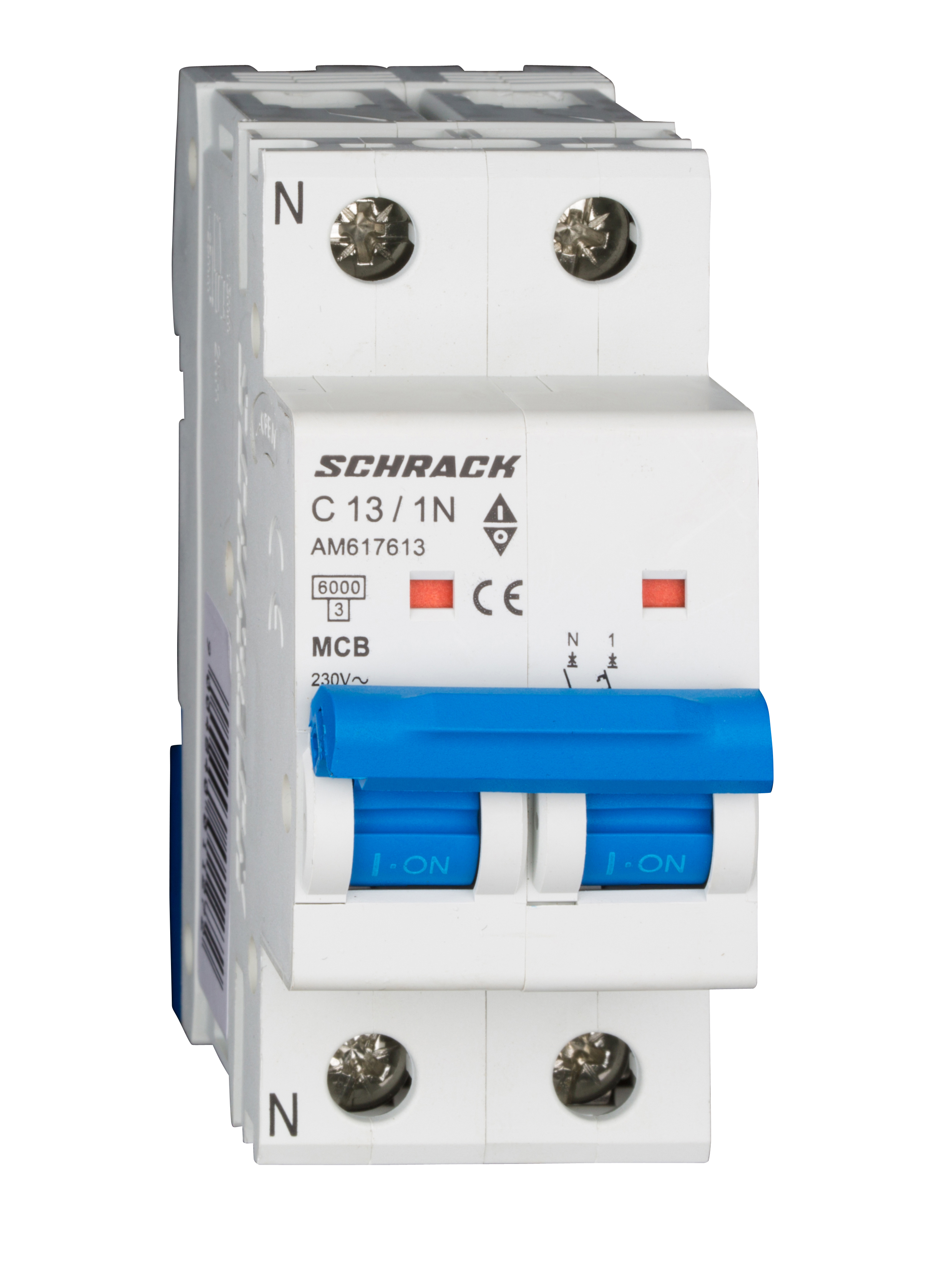 Intrerupator, automat, mcb, amparo, bipolar, 1p+n, curba, c, 13a, 6ka, schrack, am617613--