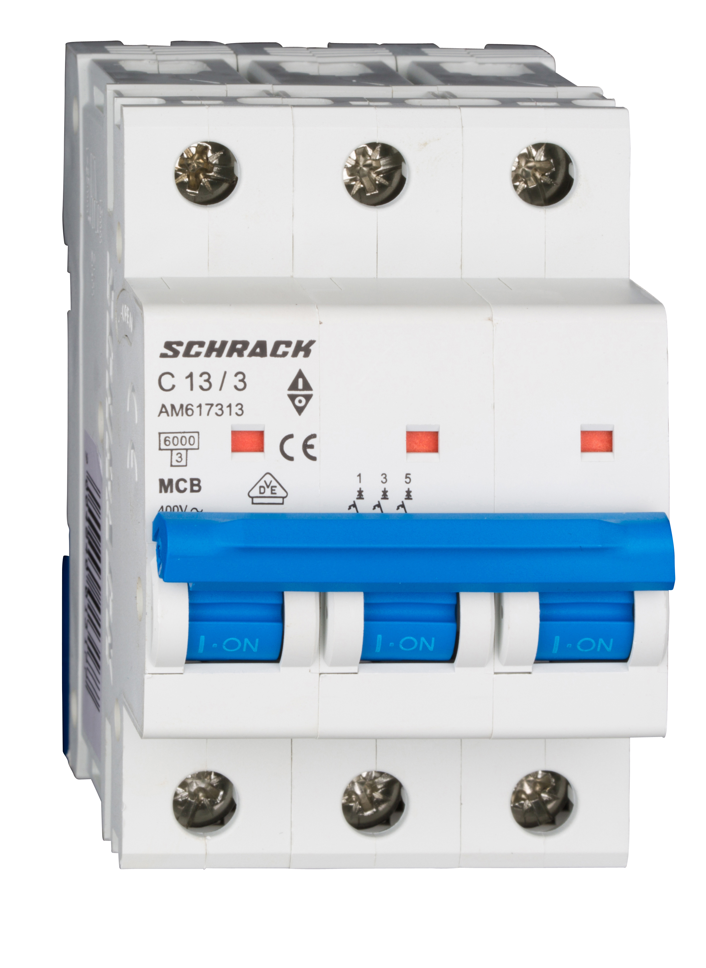 Intrerupator, Automat, MCB, AMPARO, Tripolar, 3P, Curba, C, 13A, 6kA, Schrack, AM617313--