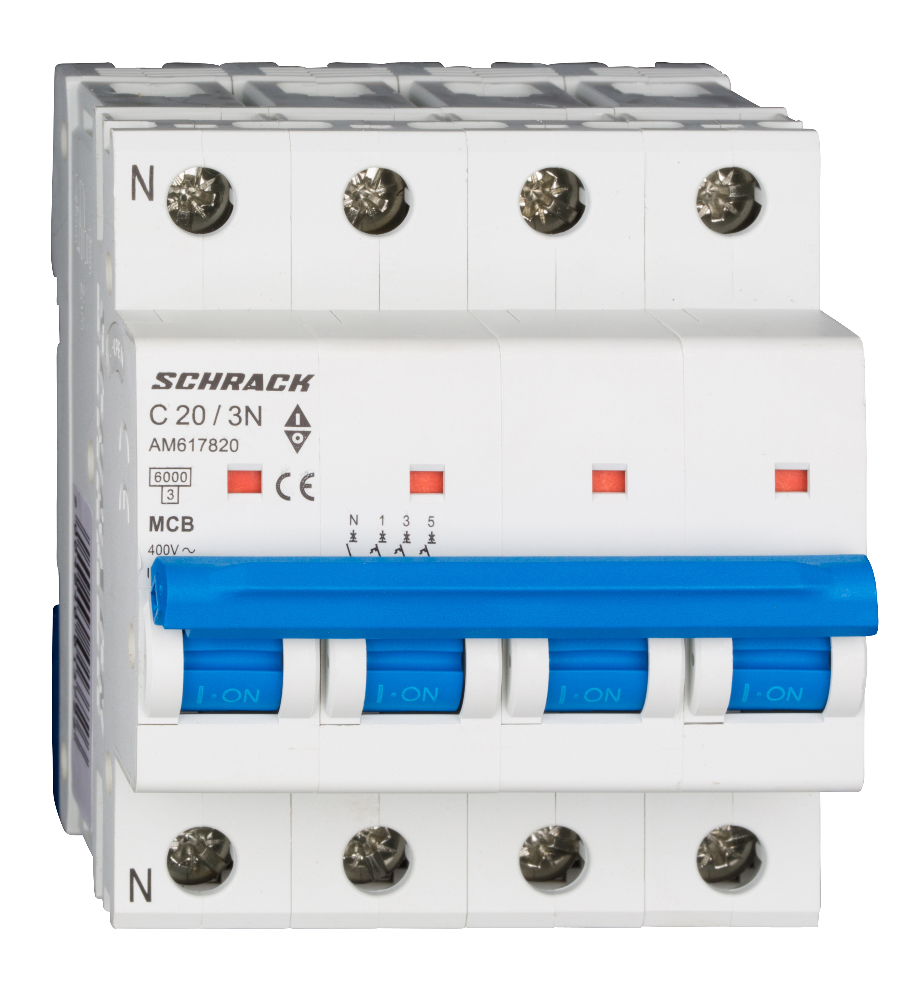 Intrerupator Automat MCB AMPARO Tetrapolar 3P+N Curba C 20A 6kA Schrack AM617820--