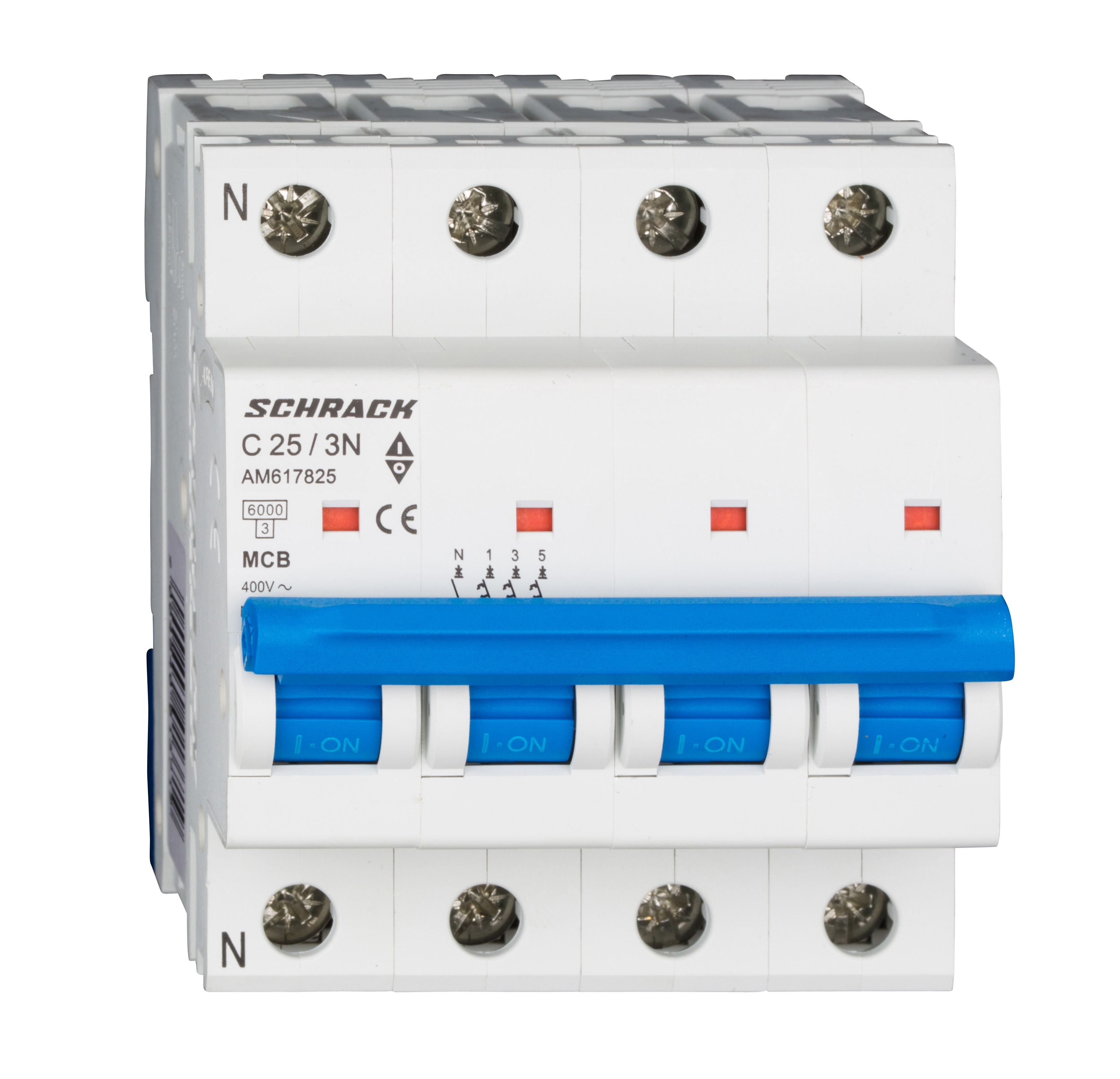 Intrerupator Automat MCB AMPARO Tetrapolar 3P+N Curba C 25A 6kA Schrack AM617825--