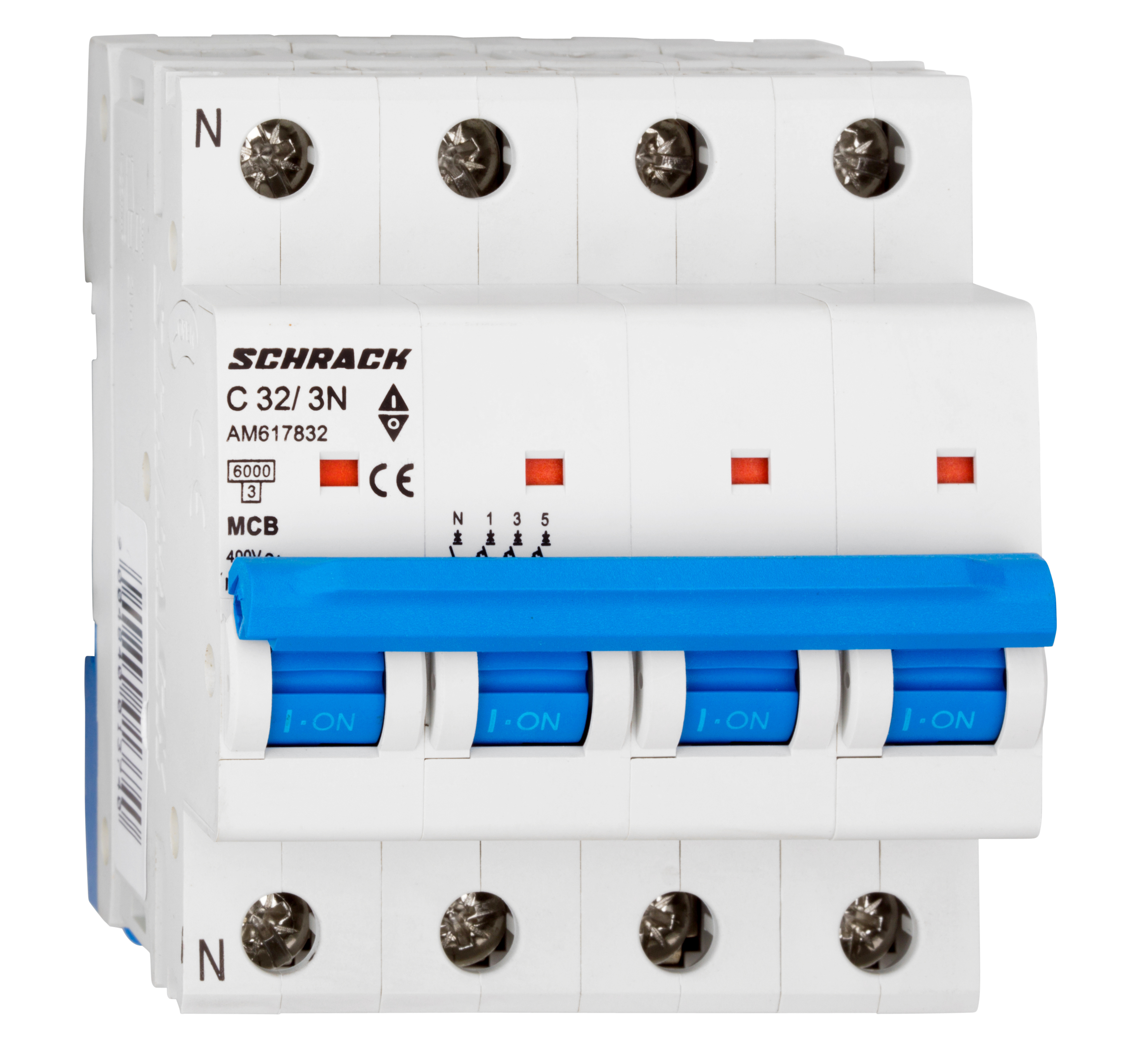 Intrerupator Automat MCB AMPARO Tetrapolar 3P+N Curba C 32A 6kA Schrack AM617832--