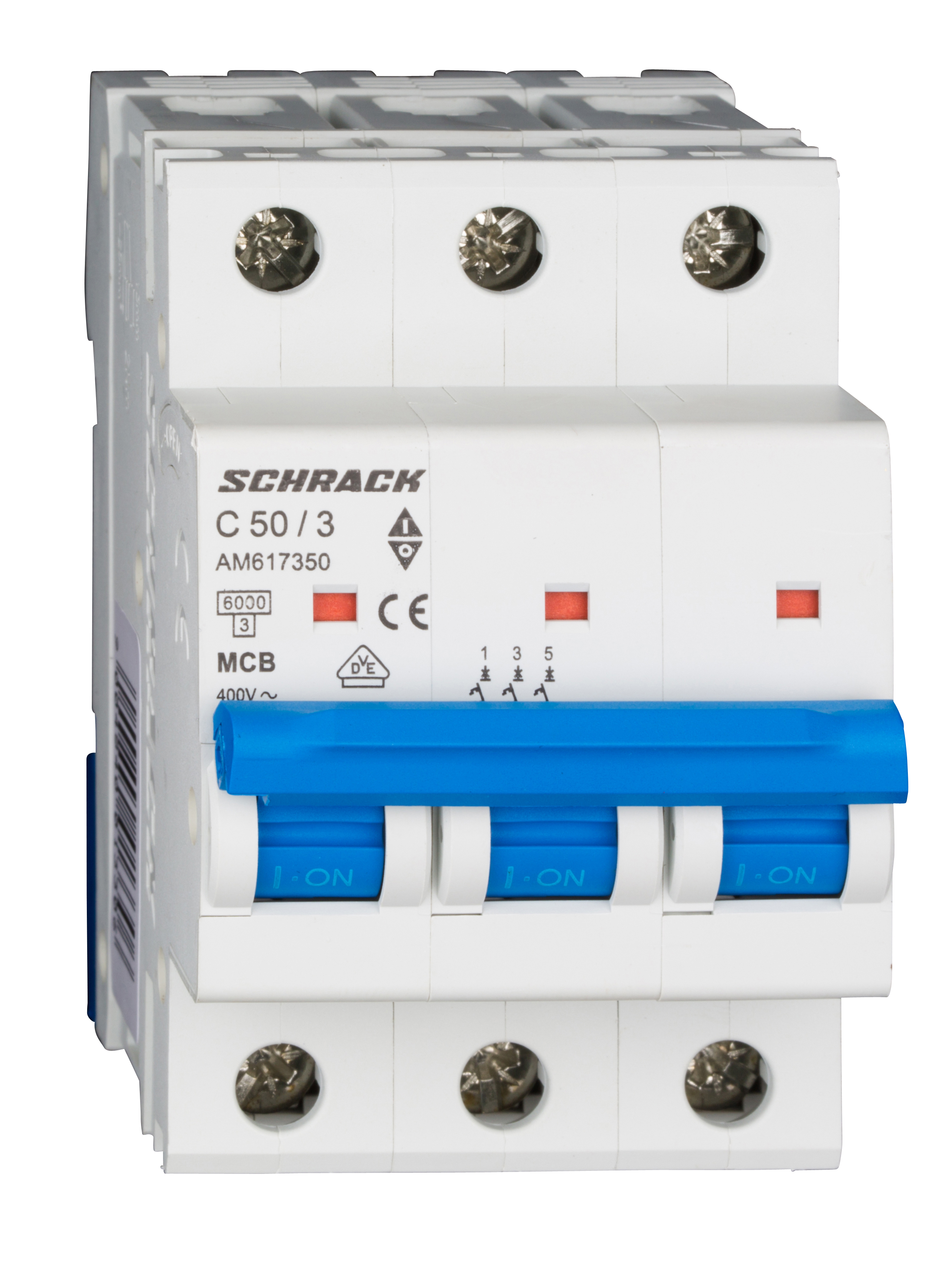 Intrerupator, Automat, MCB, AMPARO, Tripolar, 3P, Curba, C, 50A, 6kA, Schrack, AM617350--