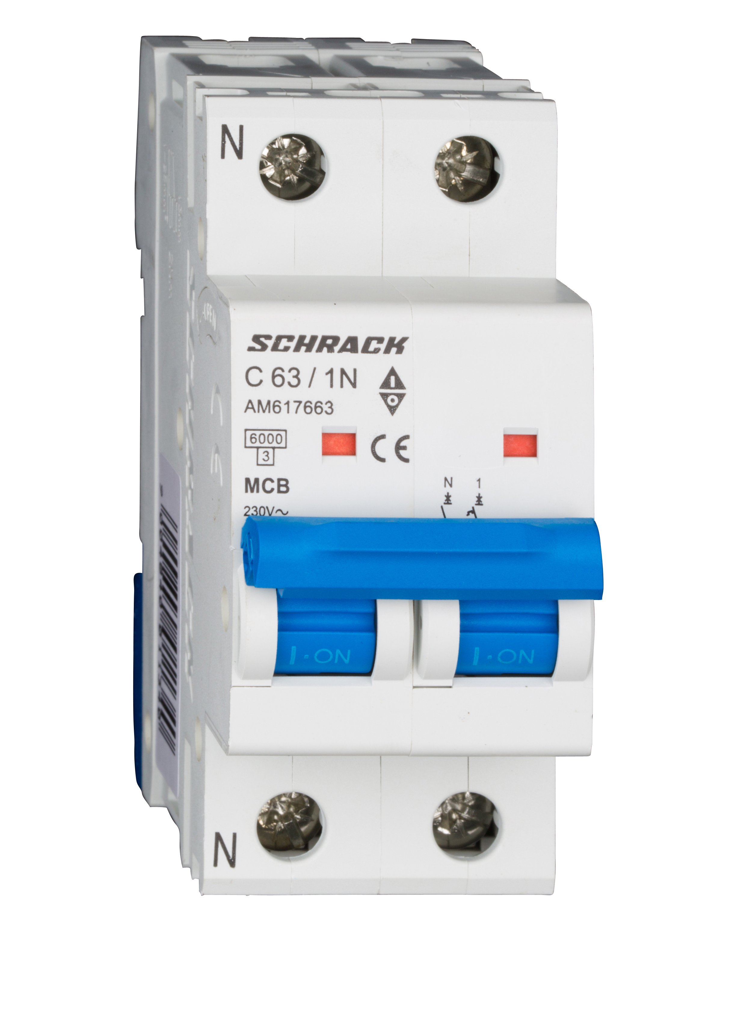 Intrerupator, Automat, MCB, AMPARO, Bipolar, 1P+N, Curba, C, 63A, 6kA, Schrack, AM617663--