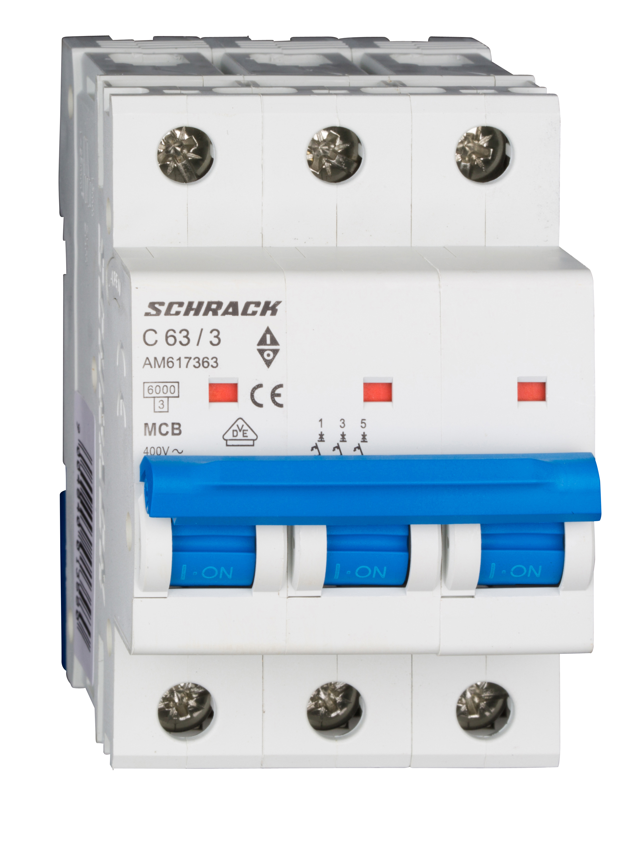 Intrerupator, Automat, MCB, AMPARO, Tripolar, 3P, Curba, C, 63A, 6kA, Schrack, AM617363--