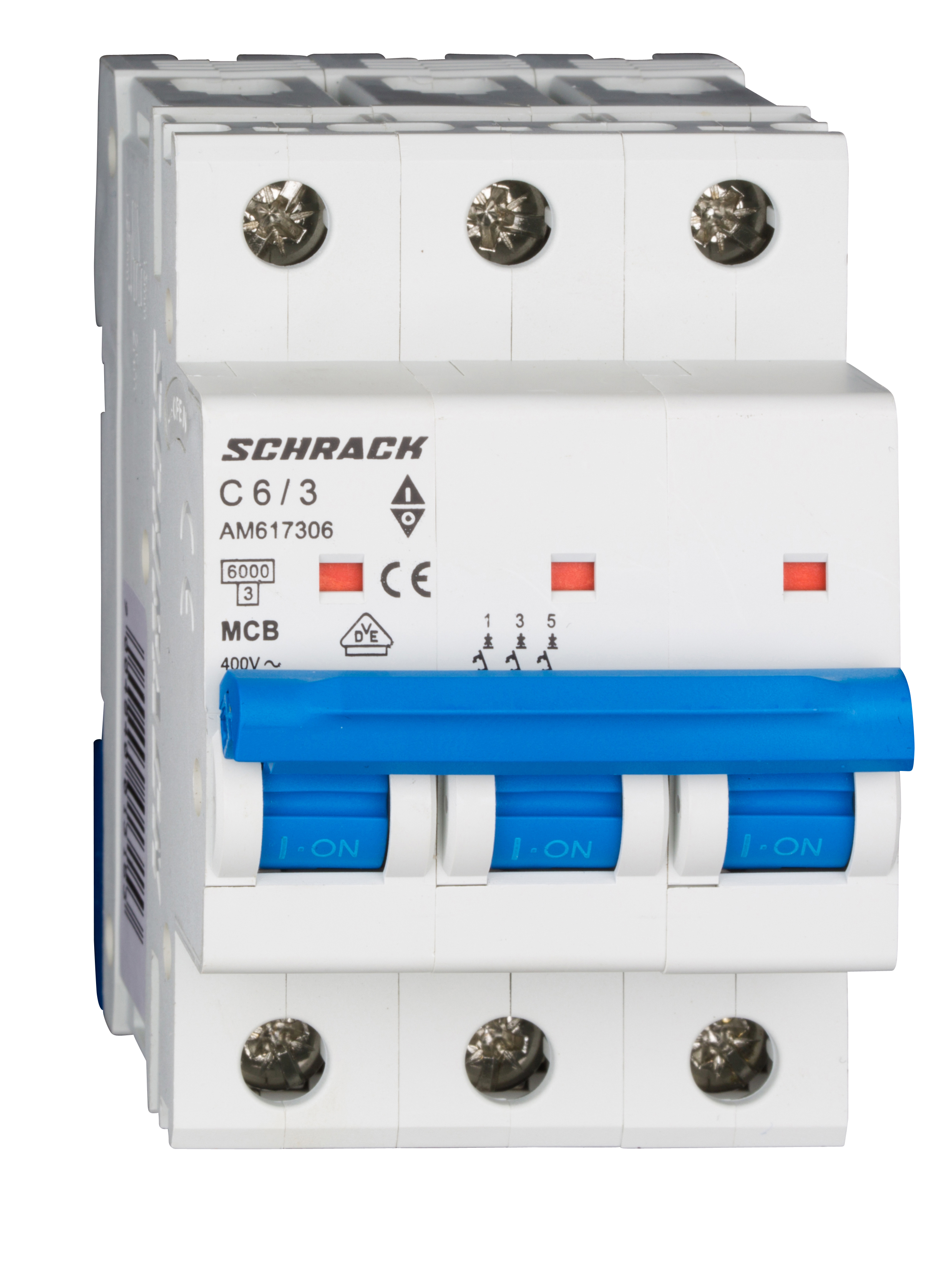 Intrerupator Automat MCB AMPARO Tripolar 3P Curba C 6A 6kA Schrack AM617306--