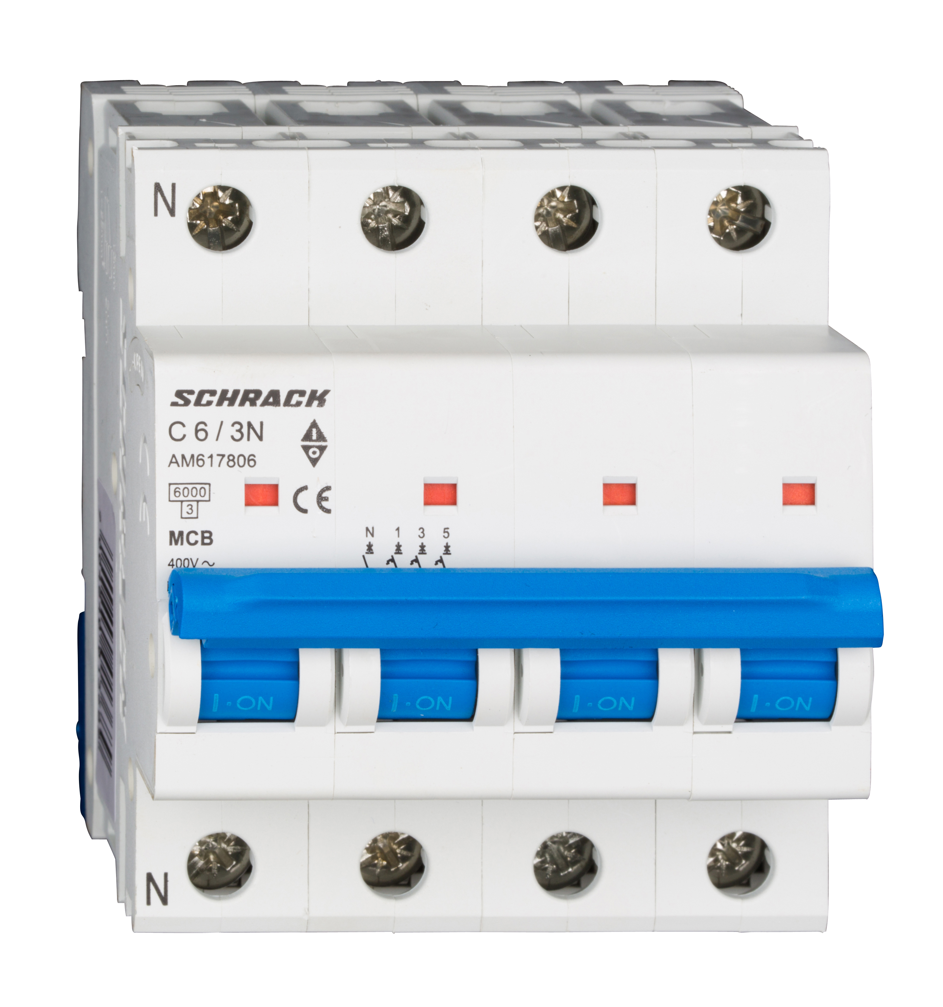 Intrerupator Automat MCB AMPARO Tetrapolar 3P+N Curba C 6A 6kA Schrack AM617806--