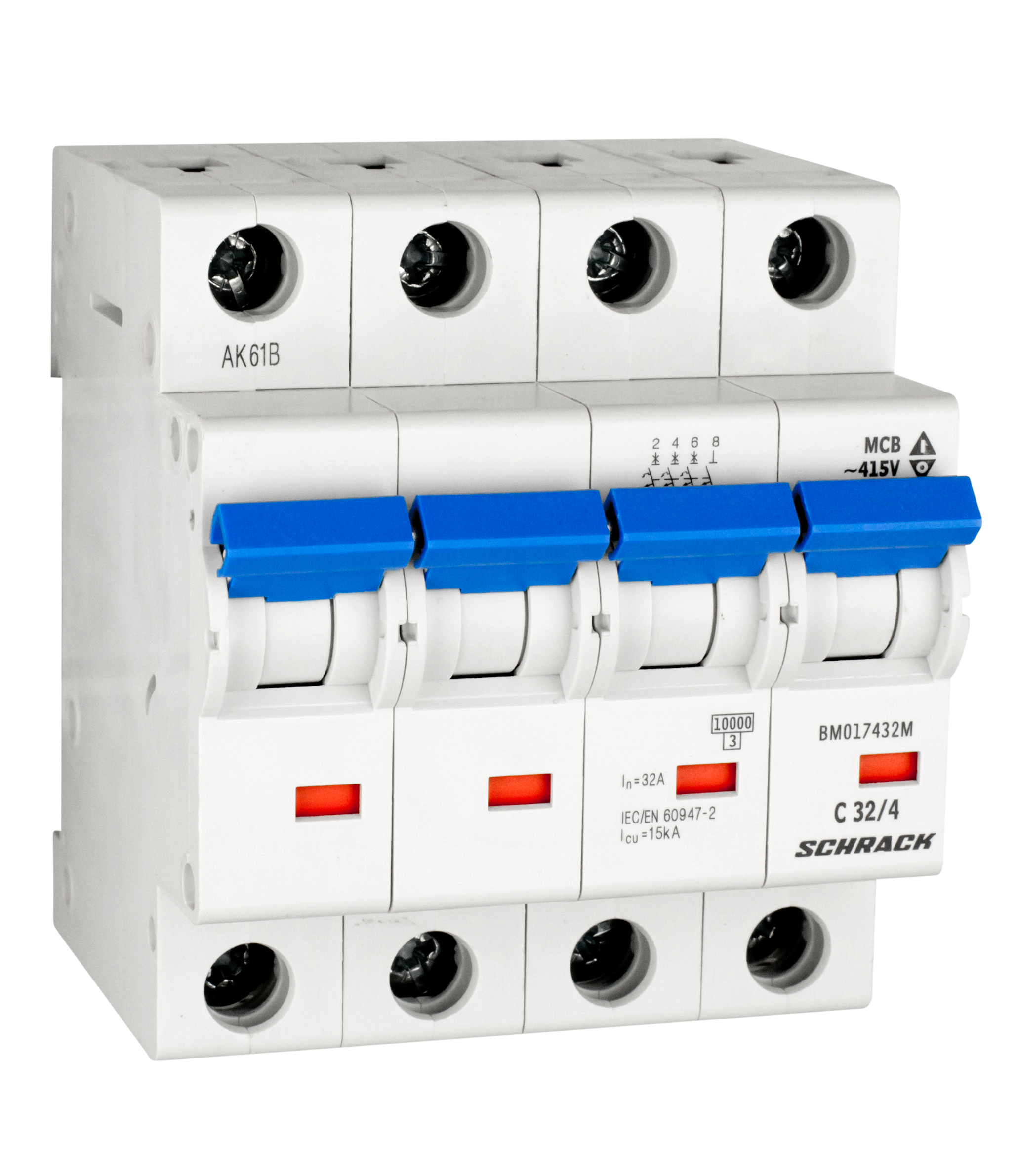 Intrerupator, Automat, MCB, Tetrapolar, 4P, Curba, C, 32A, 40°C, 10kA, Schrack, BM017432ME
