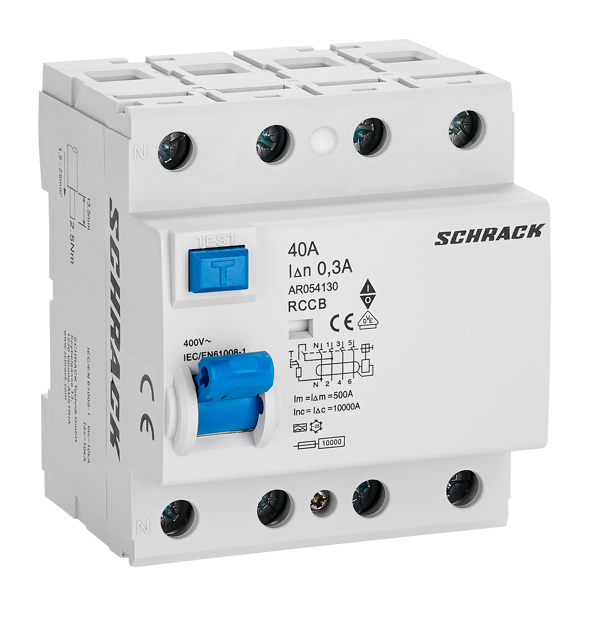 Intrerupator, diferential, Schrack, AMPARO, Tip A, Tetrapolar, 4P, 40A, 300mA, 10kA