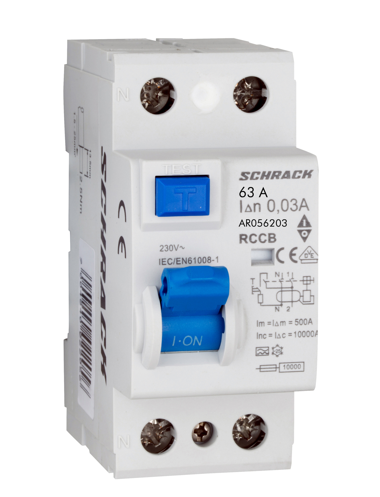 Intrerupator, diferential, Schrack, AMPARO, Tip A, Bipolar, 2P, 63A, 30mA, 10kA