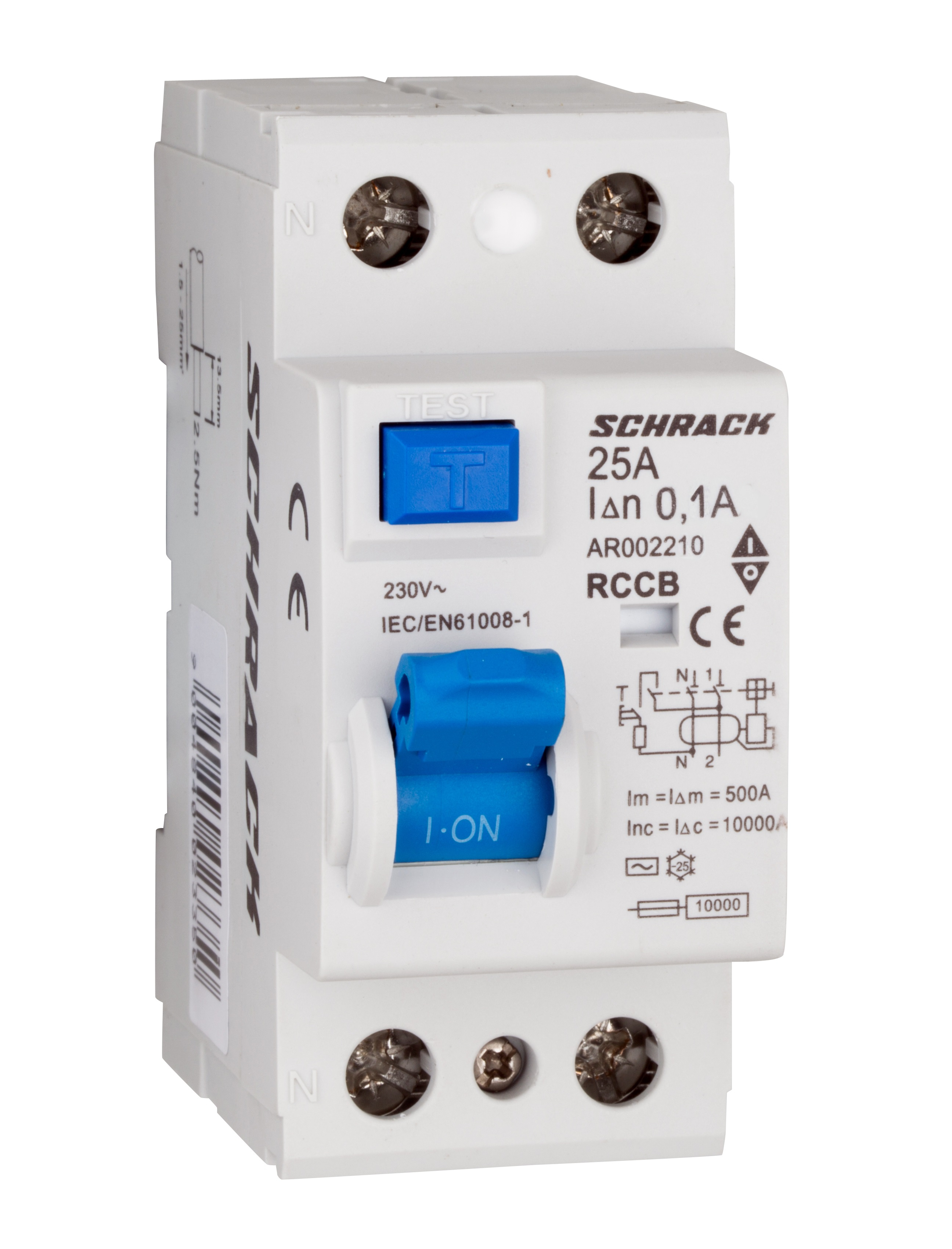 Intrerupator, diferential, schrack, amparo, tip ac, bipolar, 2p, 25a, 100ma, 10ka