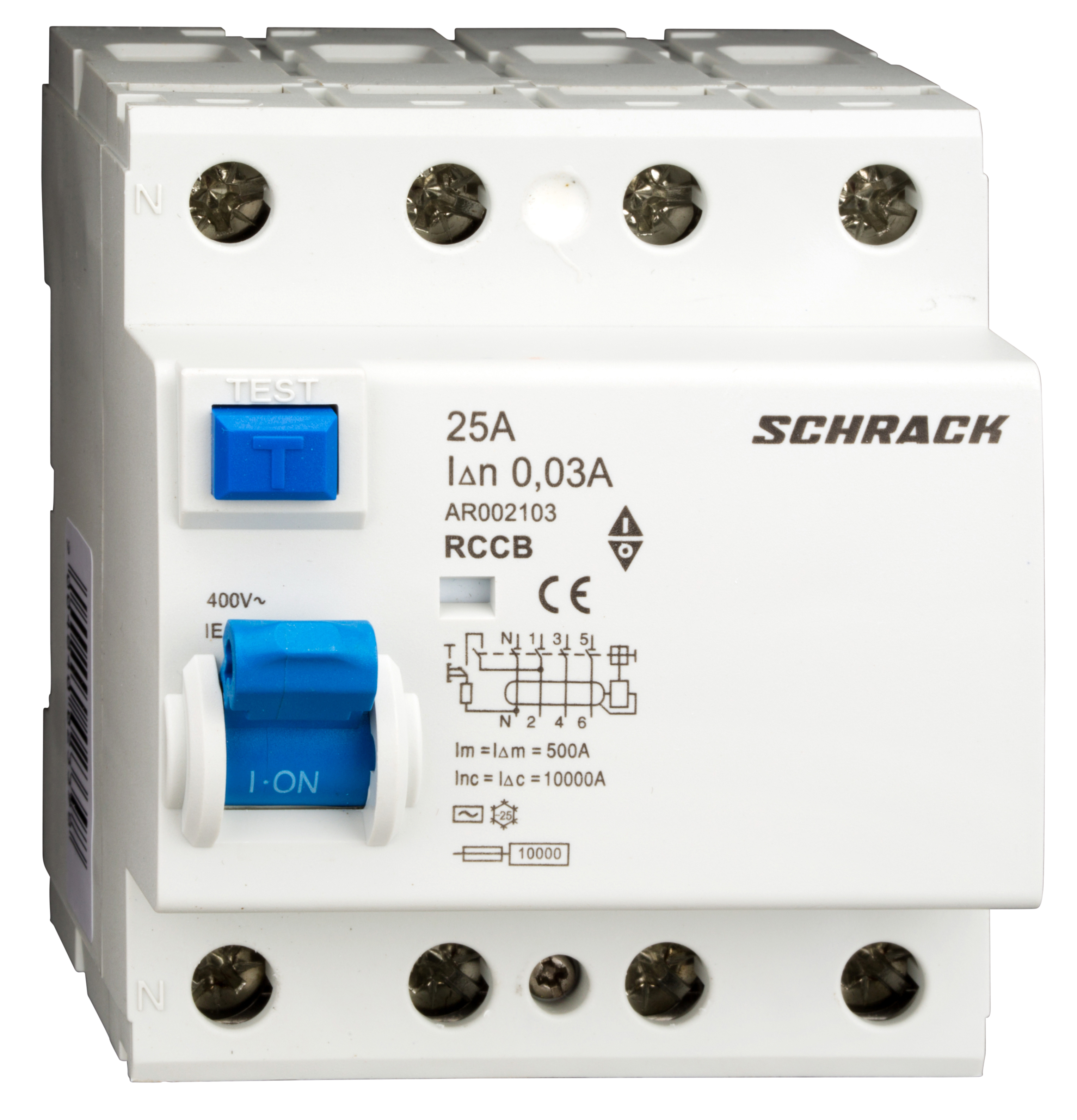 Intrerupator, diferential, Schrack, AMPARO, Tip A, Tetrapolar, 4P, 25A, 30mA, 10kA